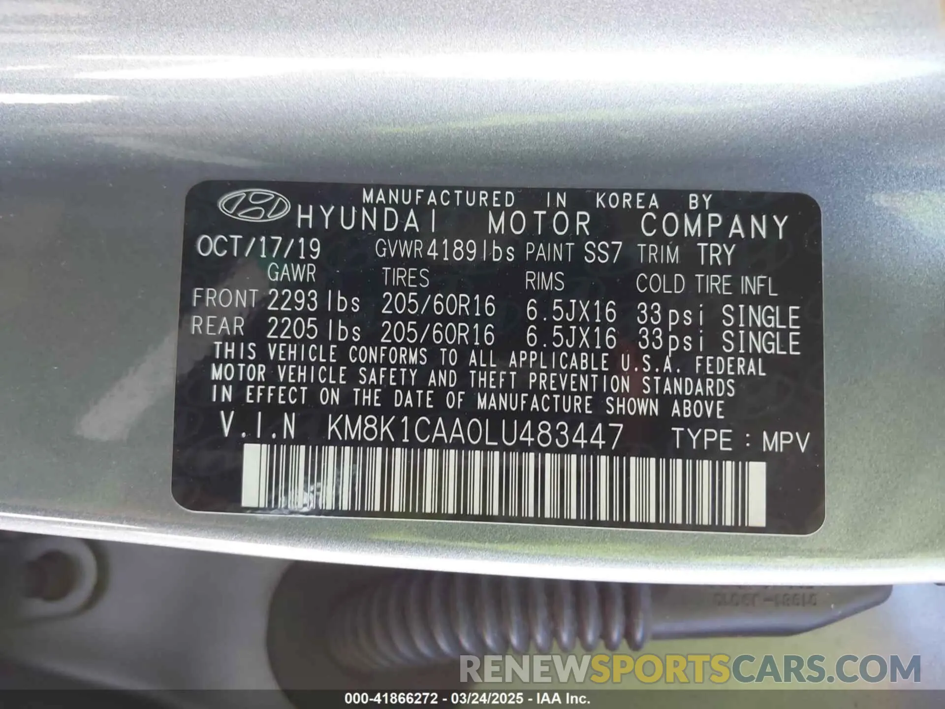9 Photograph of a damaged car KM8K1CAA0LU483447 HYUNDAI KONA 2020