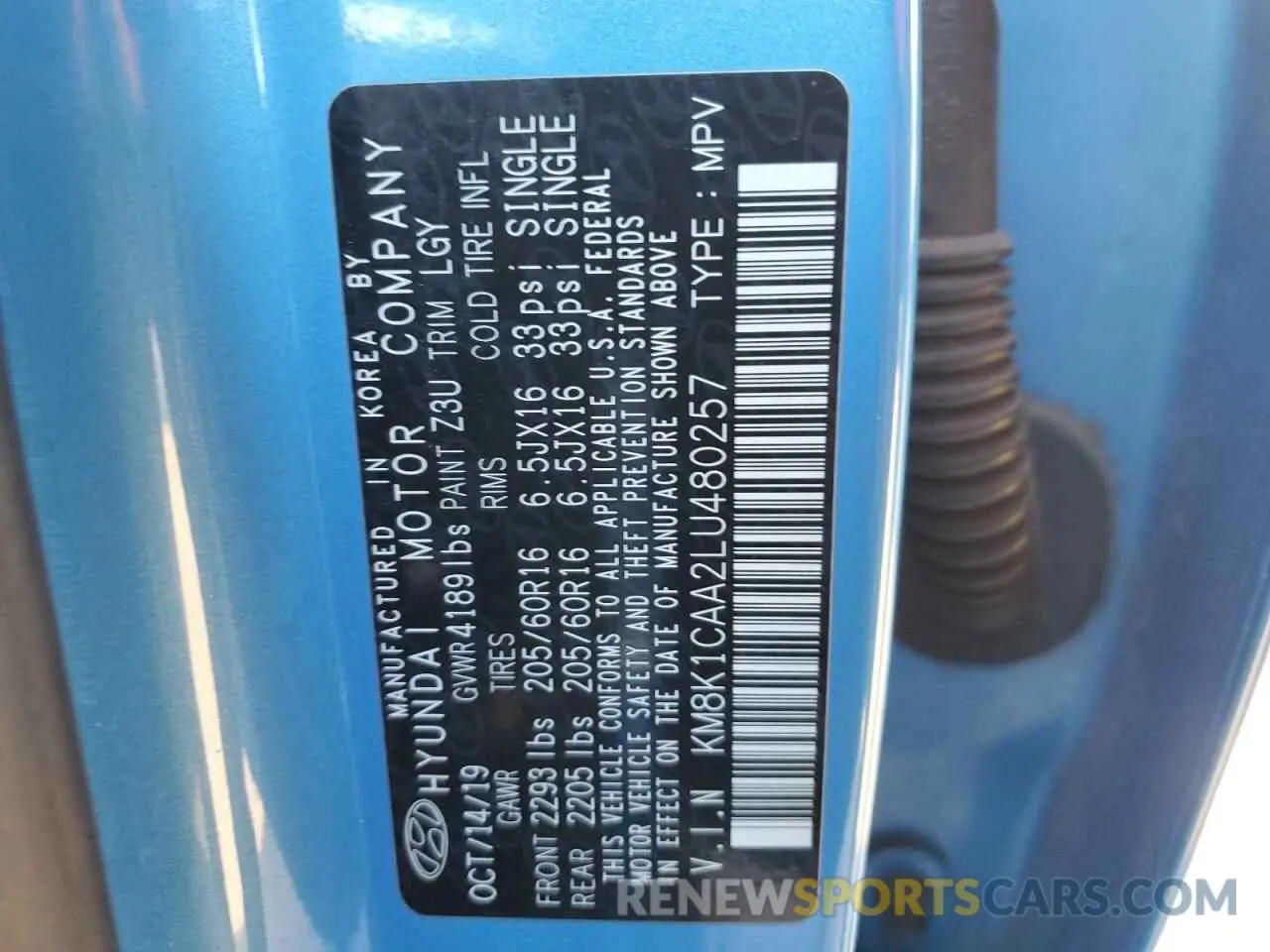 13 Фотография поврежденного автомобиля KM8K1CAA2LU480257 HYUNDAI KONA 2020