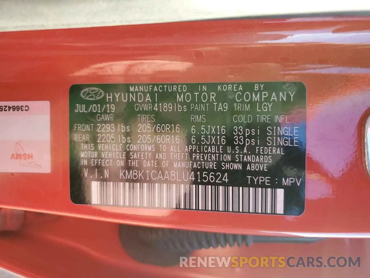 13 Фотография поврежденного автомобиля KM8K1CAA8LU415624 HYUNDAI KONA 2020