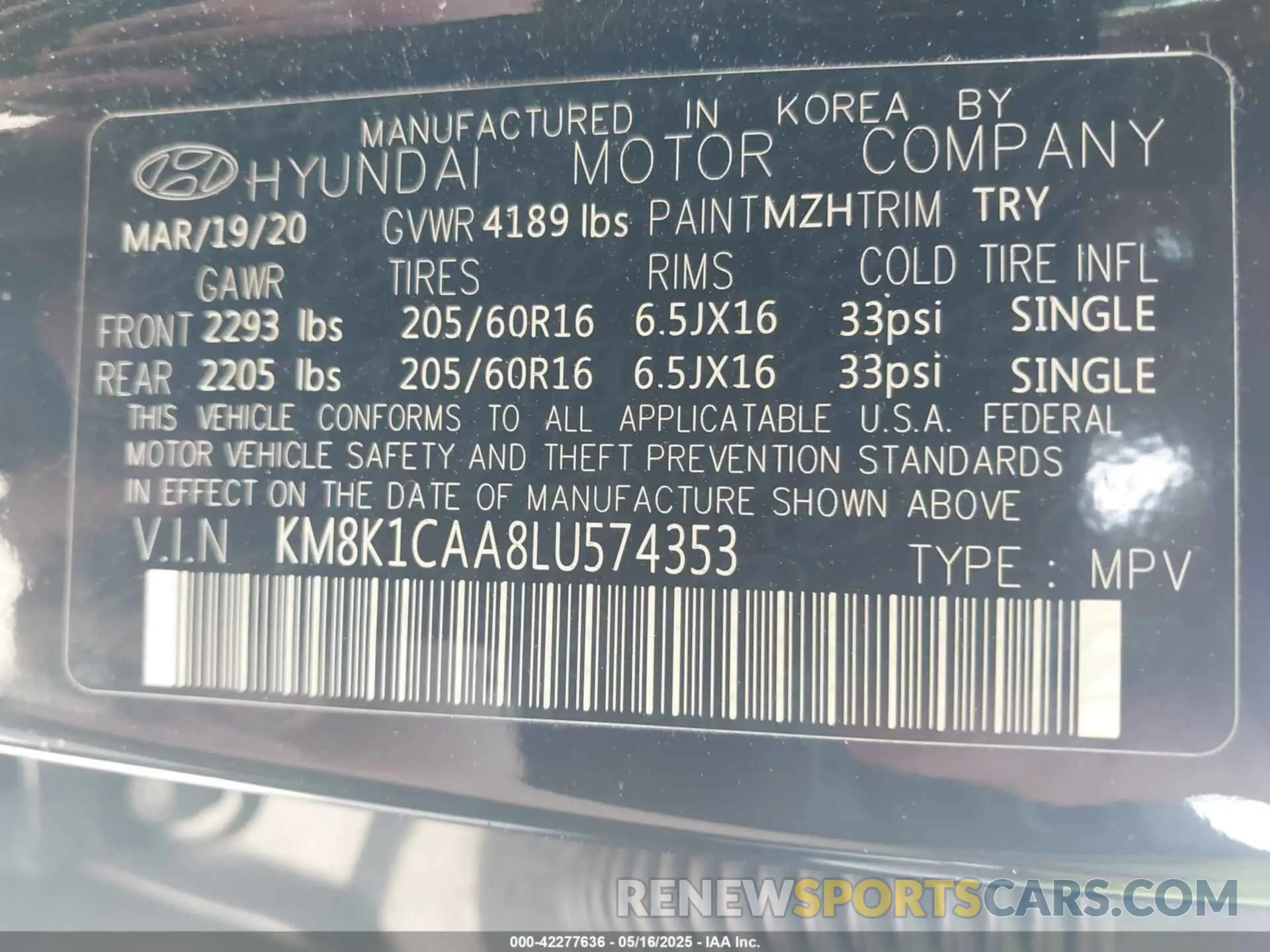9 Фотография поврежденного автомобиля KM8K1CAA8LU574353 HYUNDAI KONA 2020
