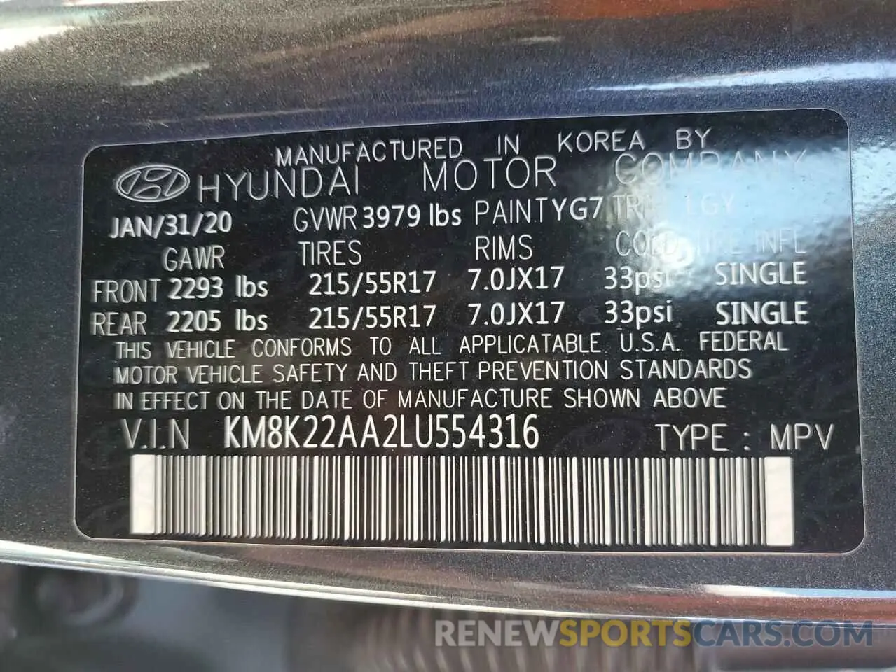 12 Photograph of a damaged car KM8K22AA2LU554316 HYUNDAI KONA 2020