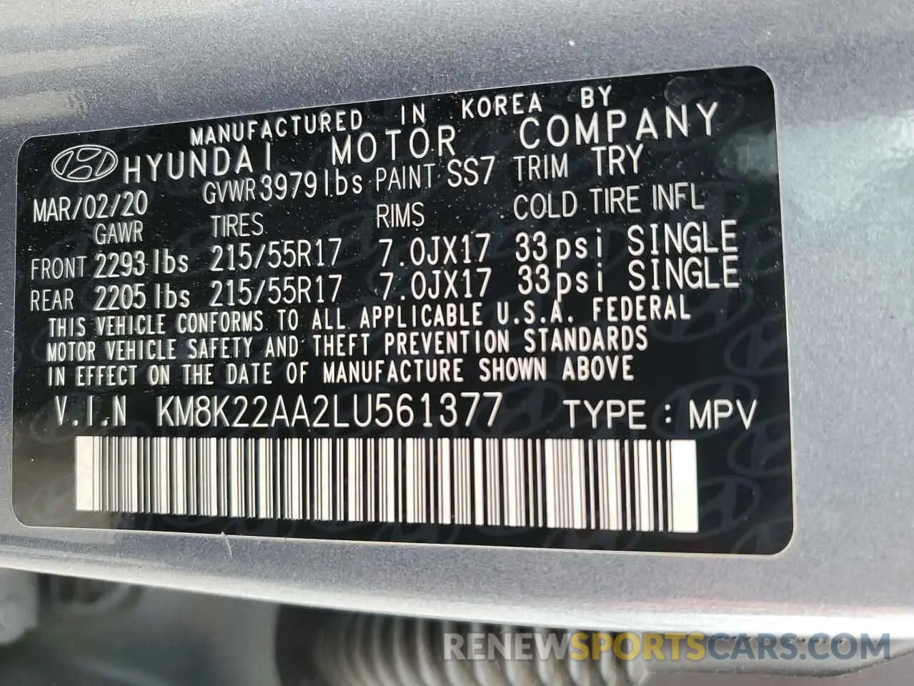 12 Photograph of a damaged car KM8K22AA2LU561377 HYUNDAI KONA 2020