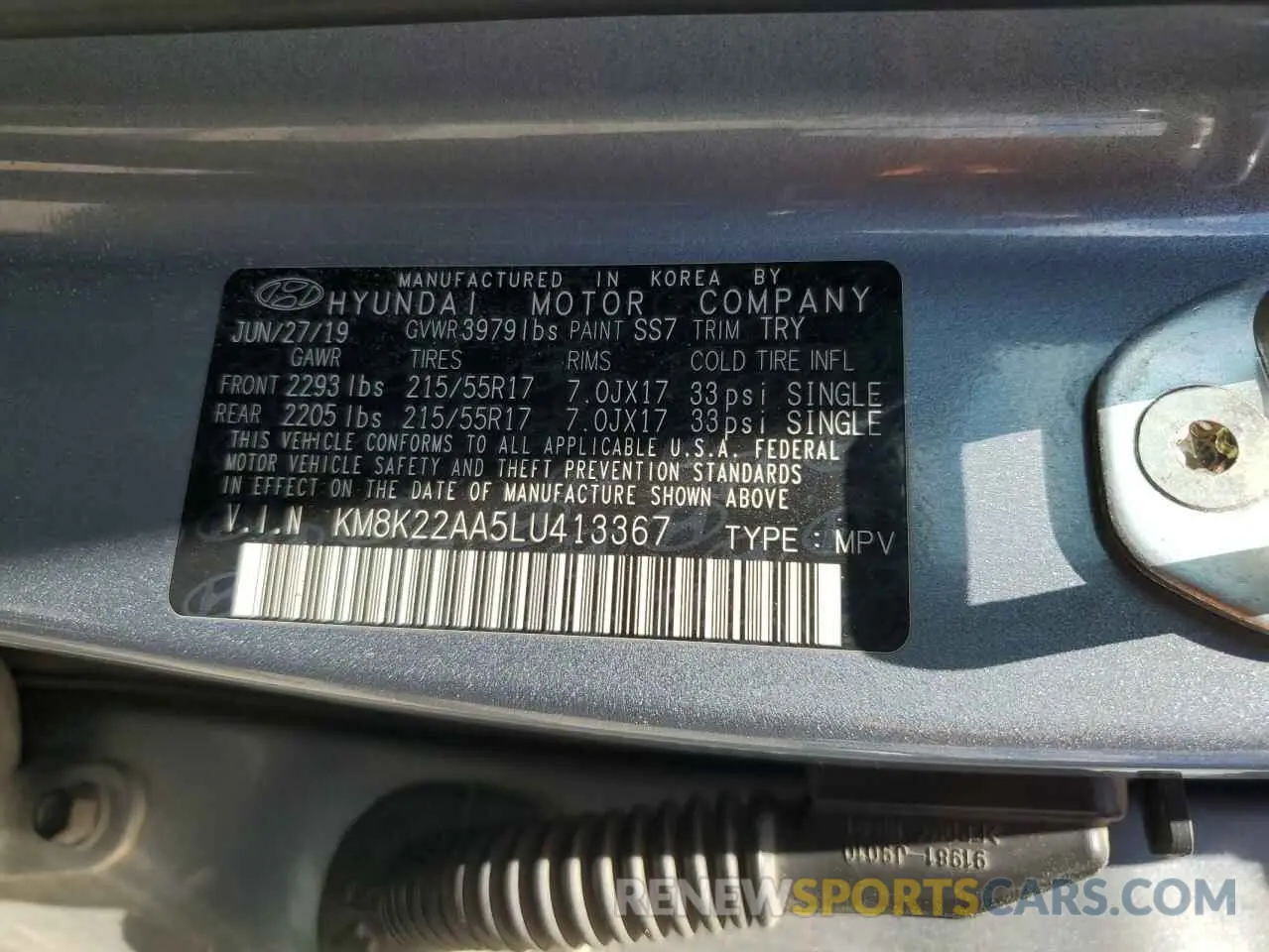 12 Photograph of a damaged car KM8K22AA5LU413367 HYUNDAI KONA 2020