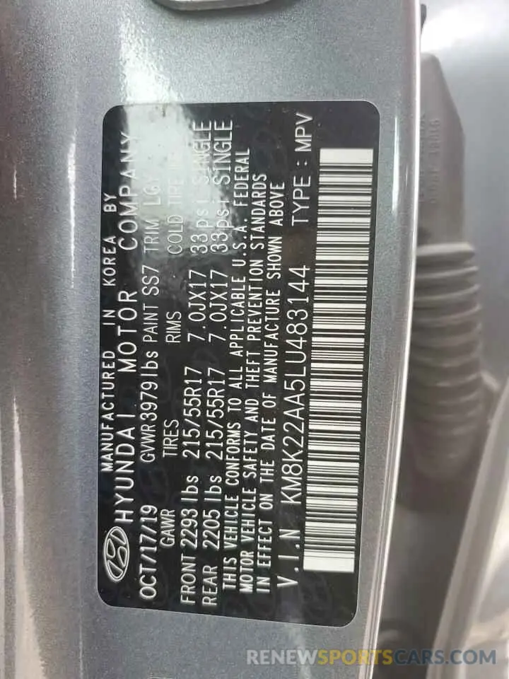 13 Photograph of a damaged car KM8K22AA5LU483144 HYUNDAI KONA 2020