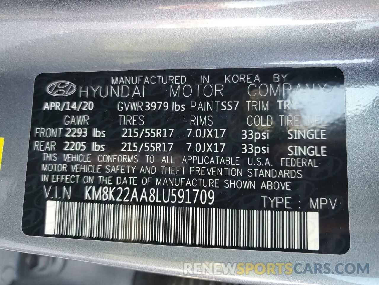 12 Photograph of a damaged car KM8K22AA8LU591709 HYUNDAI KONA 2020