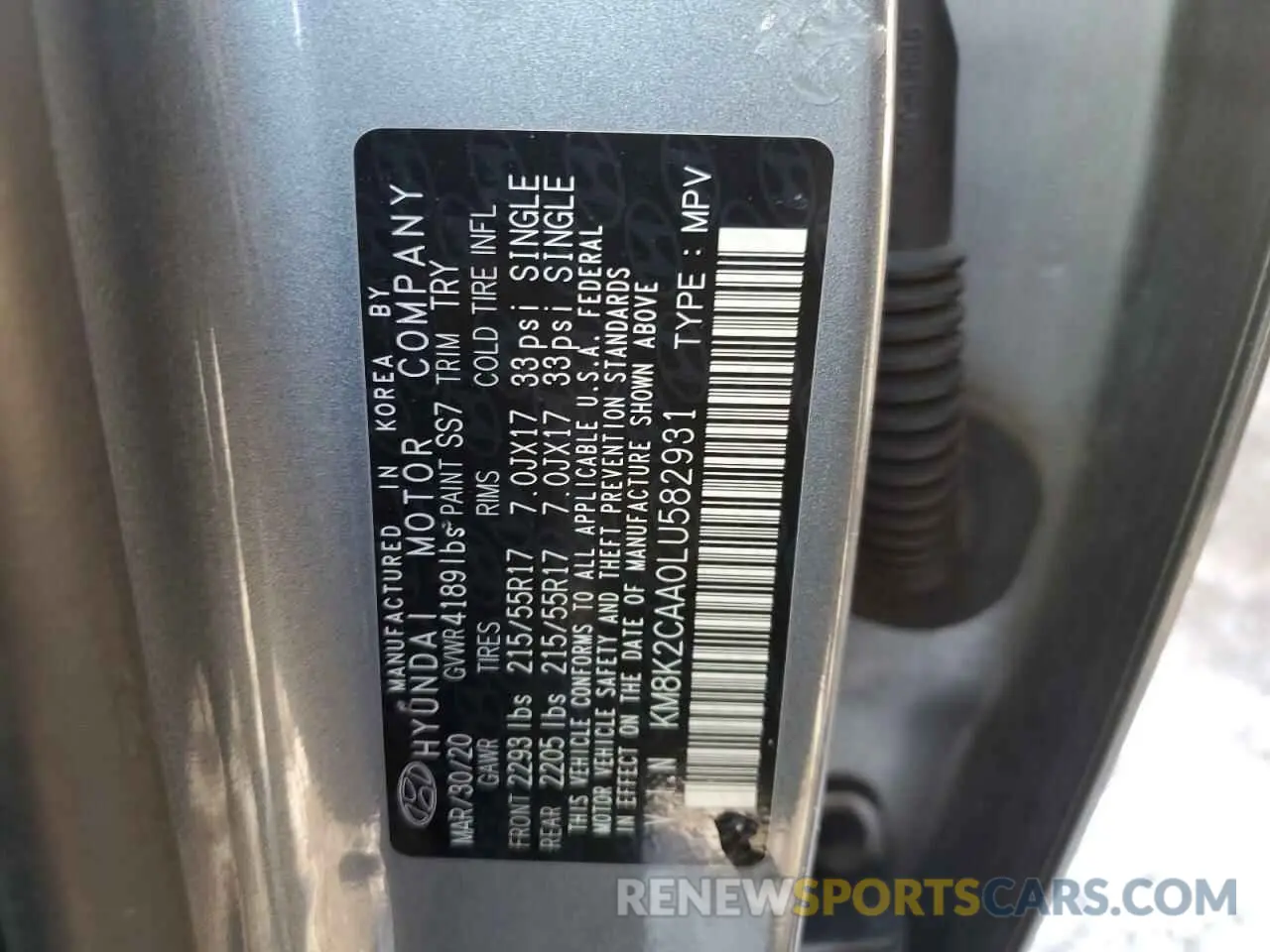 14 Photograph of a damaged car KM8K2CAA0LU582931 HYUNDAI KONA 2020