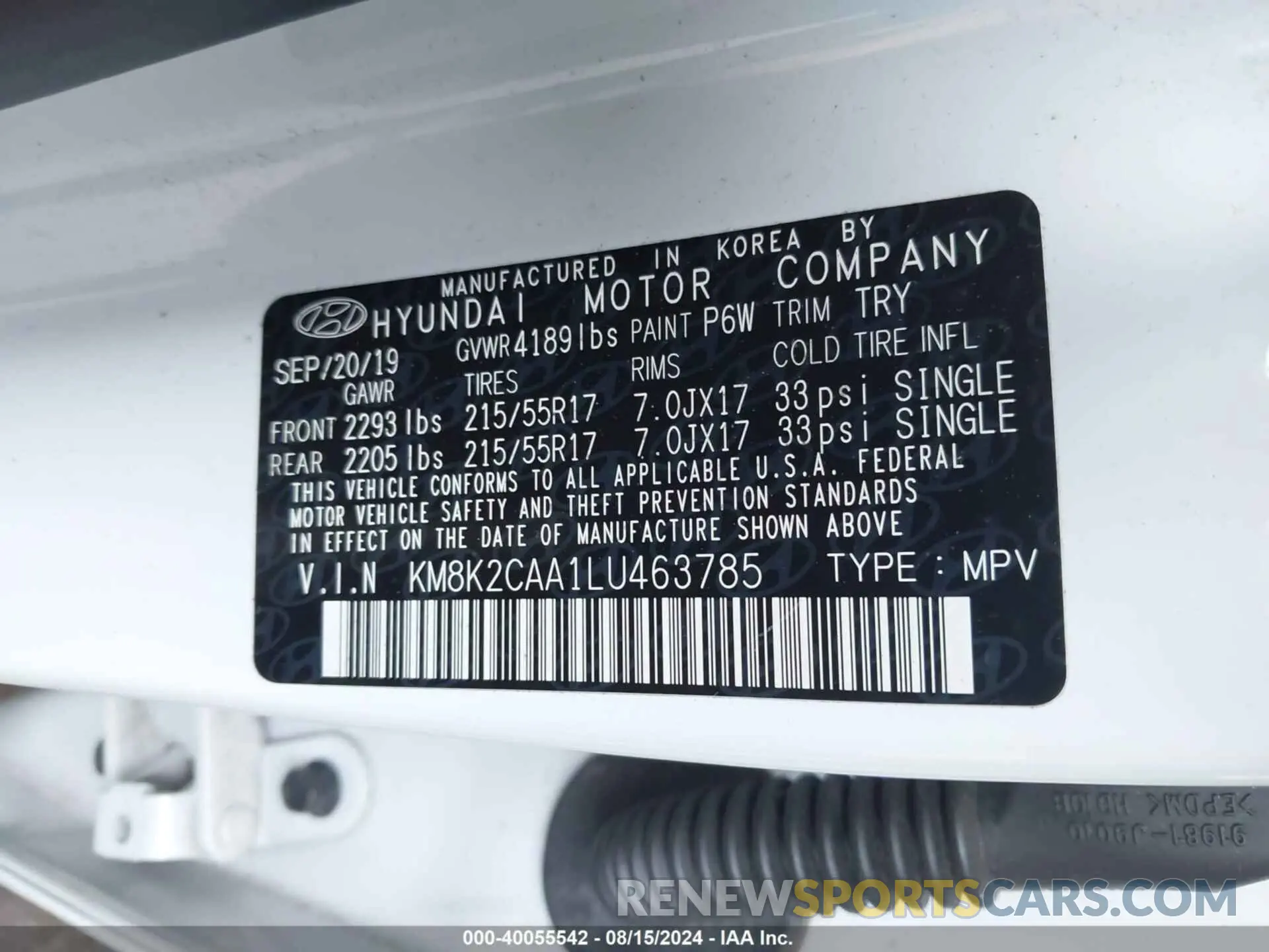 9 Фотография поврежденного автомобиля KM8K2CAA1LU463785 HYUNDAI KONA 2020