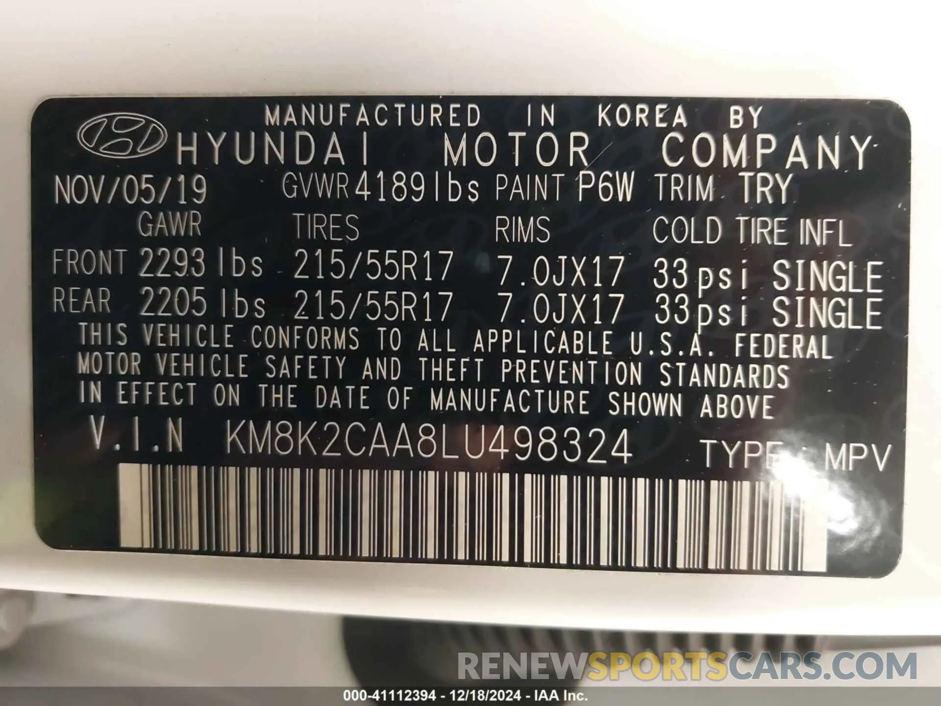 9 Photograph of a damaged car KM8K2CAA8LU498324 HYUNDAI KONA 2020