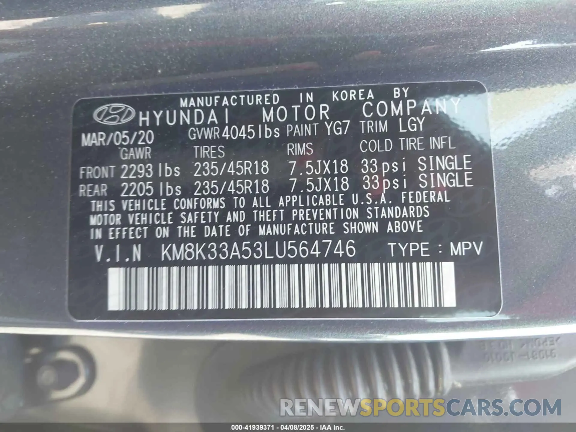 9 Photograph of a damaged car KM8K33A53LU564746 HYUNDAI KONA 2020