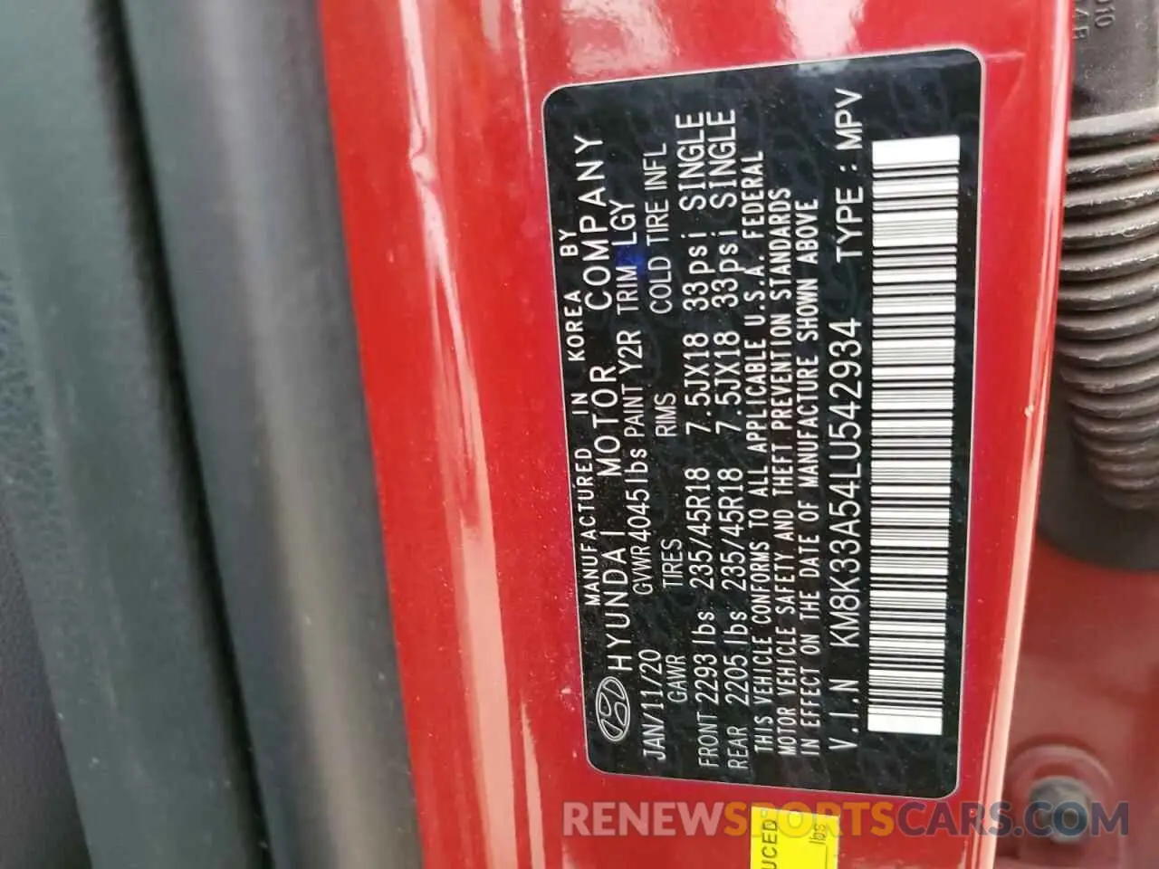 13 Photograph of a damaged car KM8K33A54LU542934 HYUNDAI KONA 2020