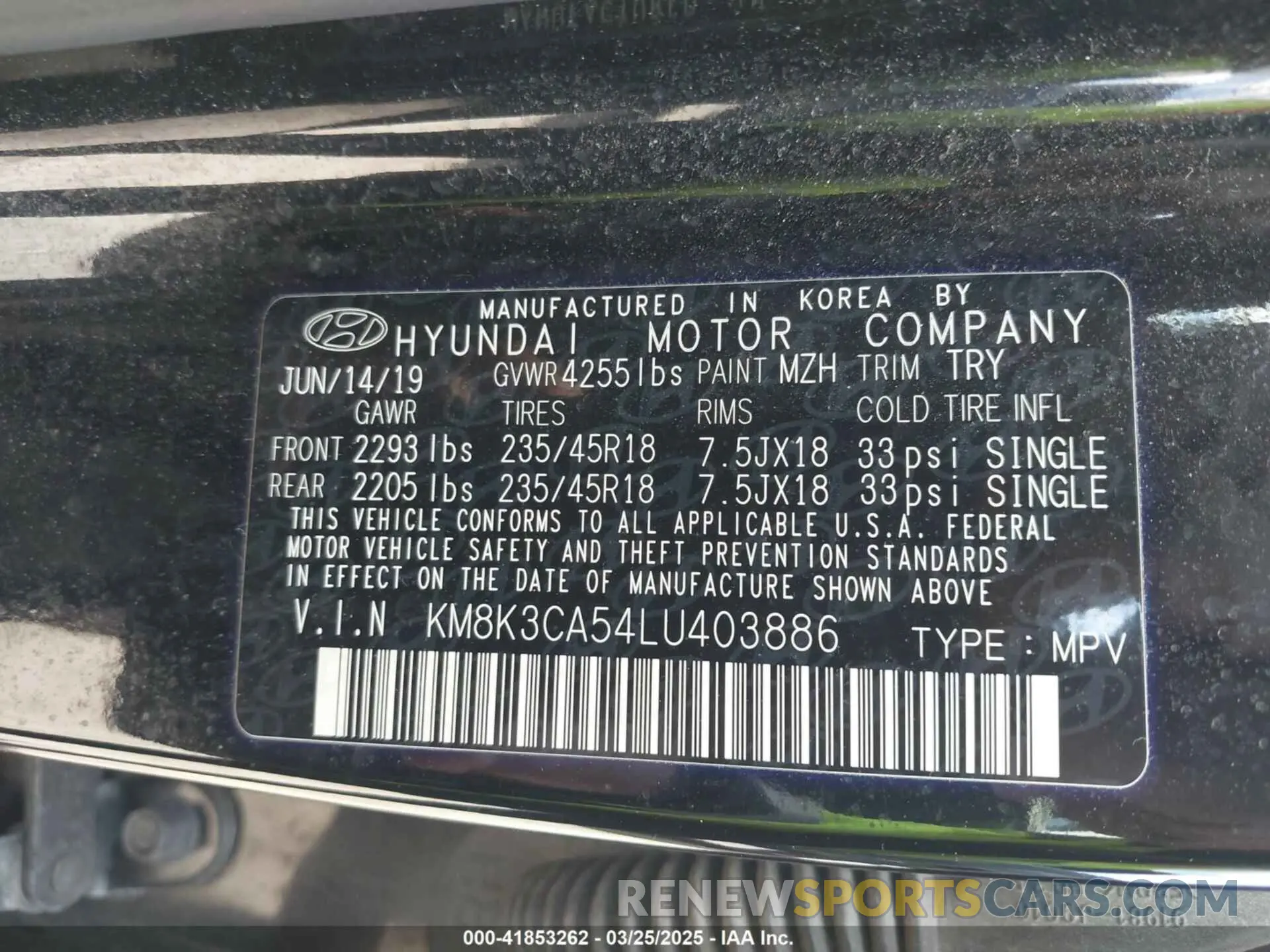 9 Фотография поврежденного автомобиля KM8K3CA54LU403886 HYUNDAI KONA 2020