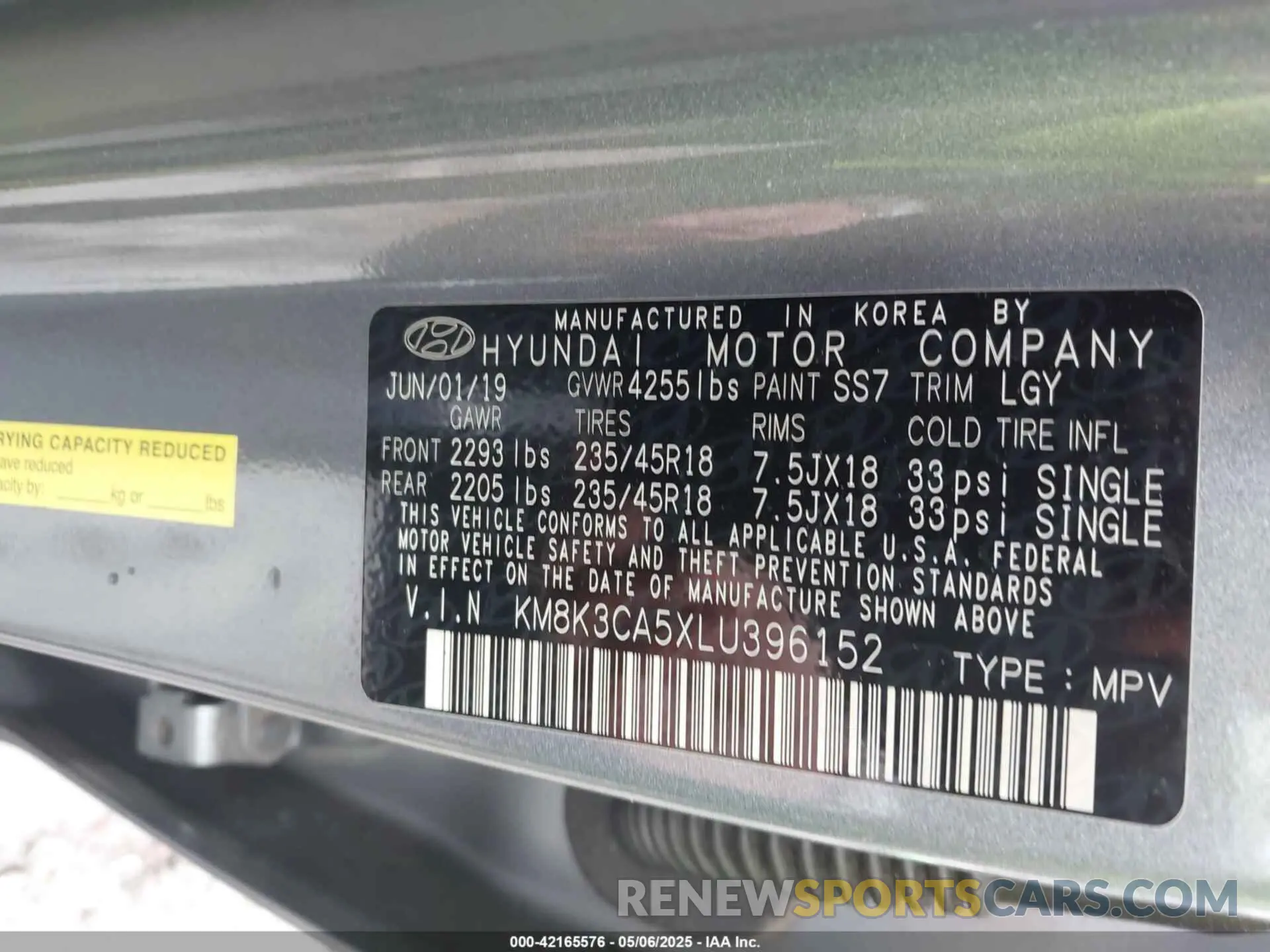 9 Photograph of a damaged car KM8K3CA5XLU396152 HYUNDAI KONA 2020