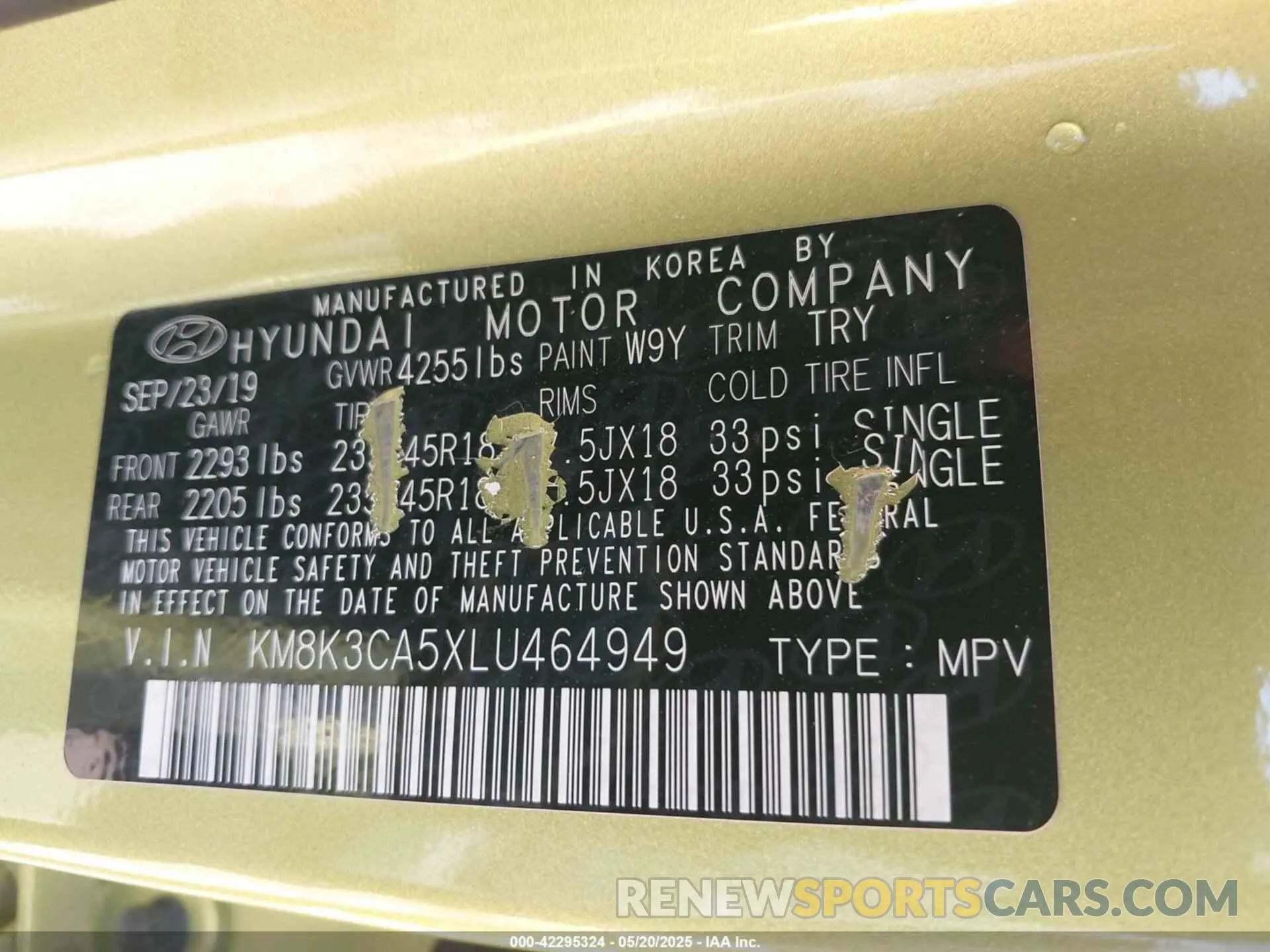 9 Фотография поврежденного автомобиля KM8K3CA5XLU464949 HYUNDAI KONA 2020