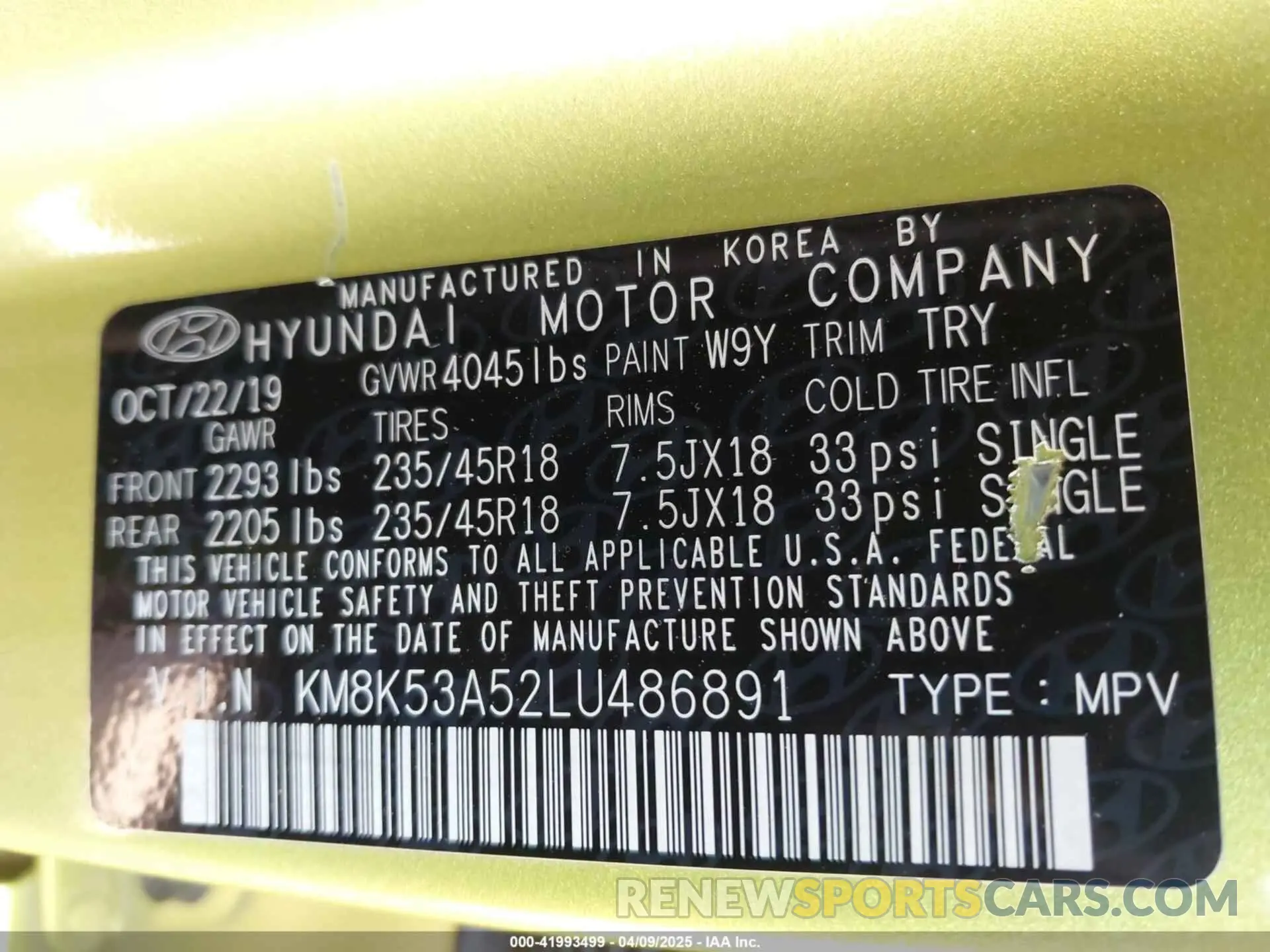 9 Фотография поврежденного автомобиля KM8K53A52LU486891 HYUNDAI KONA 2020