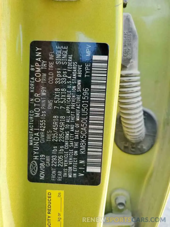 13 Photograph of a damaged car KM8K5CA50LU501596 HYUNDAI KONA 2020