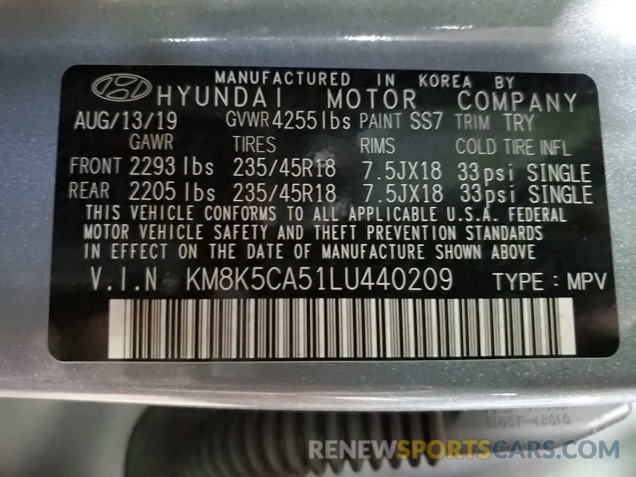 14 Фотография поврежденного автомобиля KM8K5CA51LU440209 HYUNDAI KONA 2020