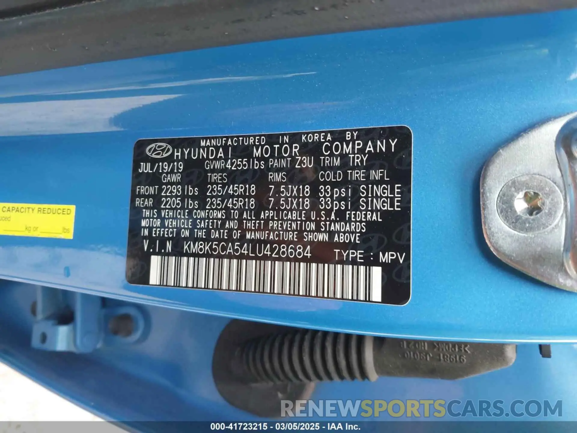 9 Photograph of a damaged car KM8K5CA54LU428684 HYUNDAI KONA 2020