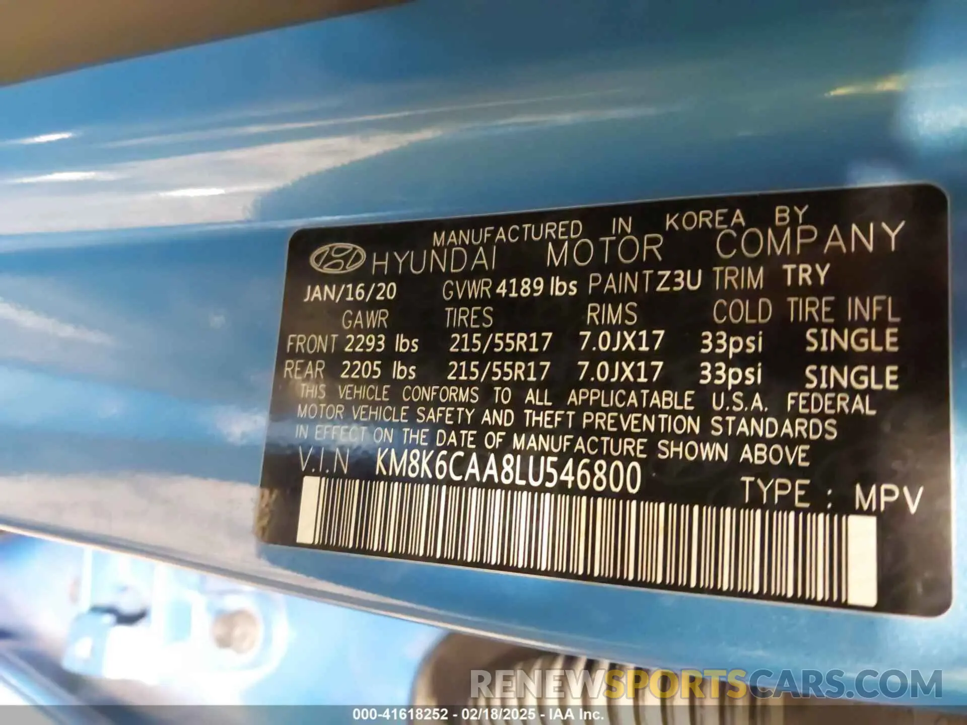 9 Фотография поврежденного автомобиля KM8K6CAA8LU546800 HYUNDAI KONA 2020