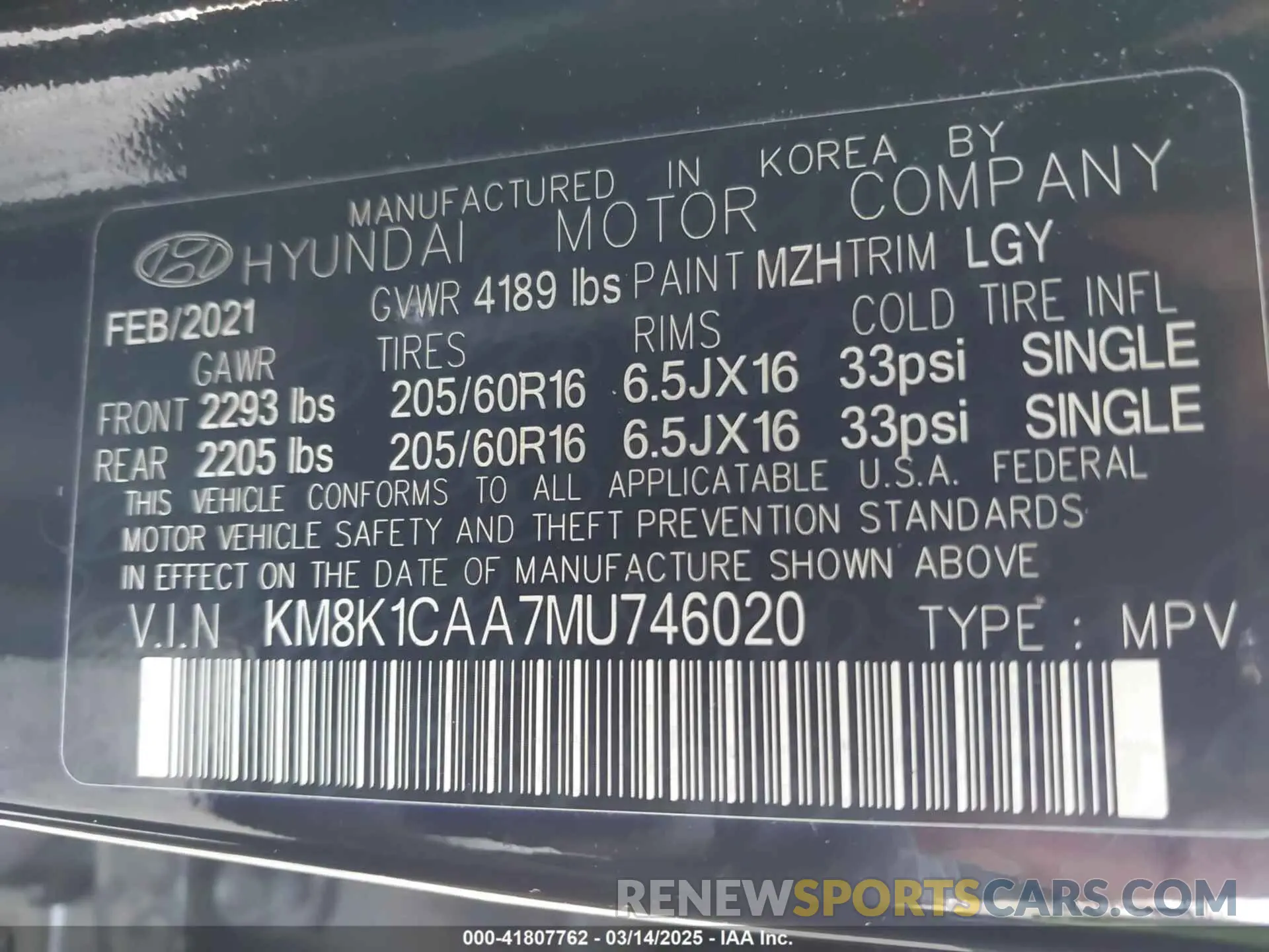 9 Photograph of a damaged car KM8K1CAA7MU746020 HYUNDAI KONA 2021