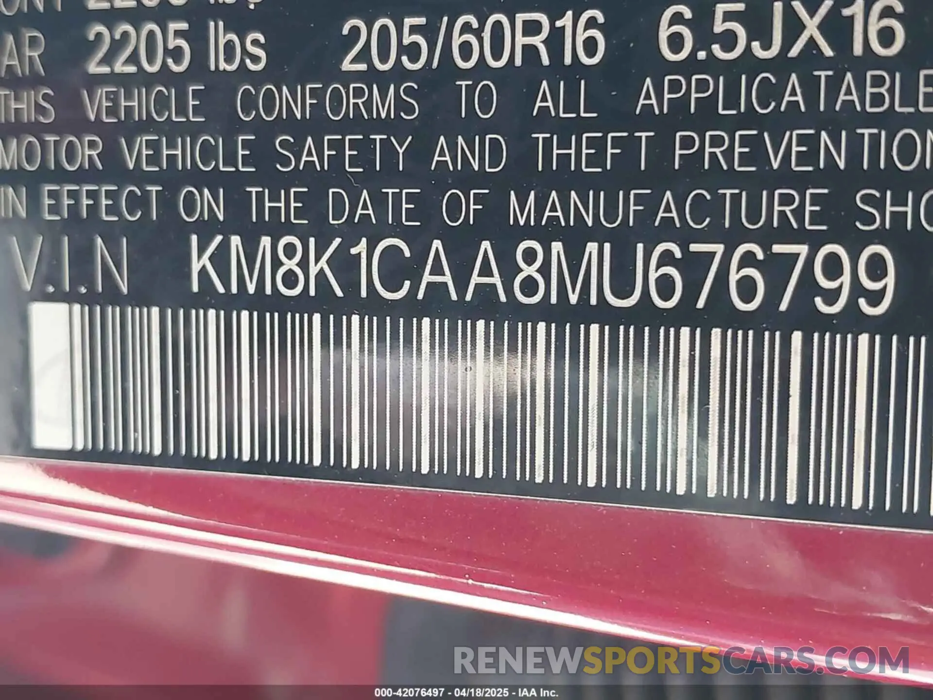 9 Photograph of a damaged car KM8K1CAA8MU676799 HYUNDAI KONA 2021