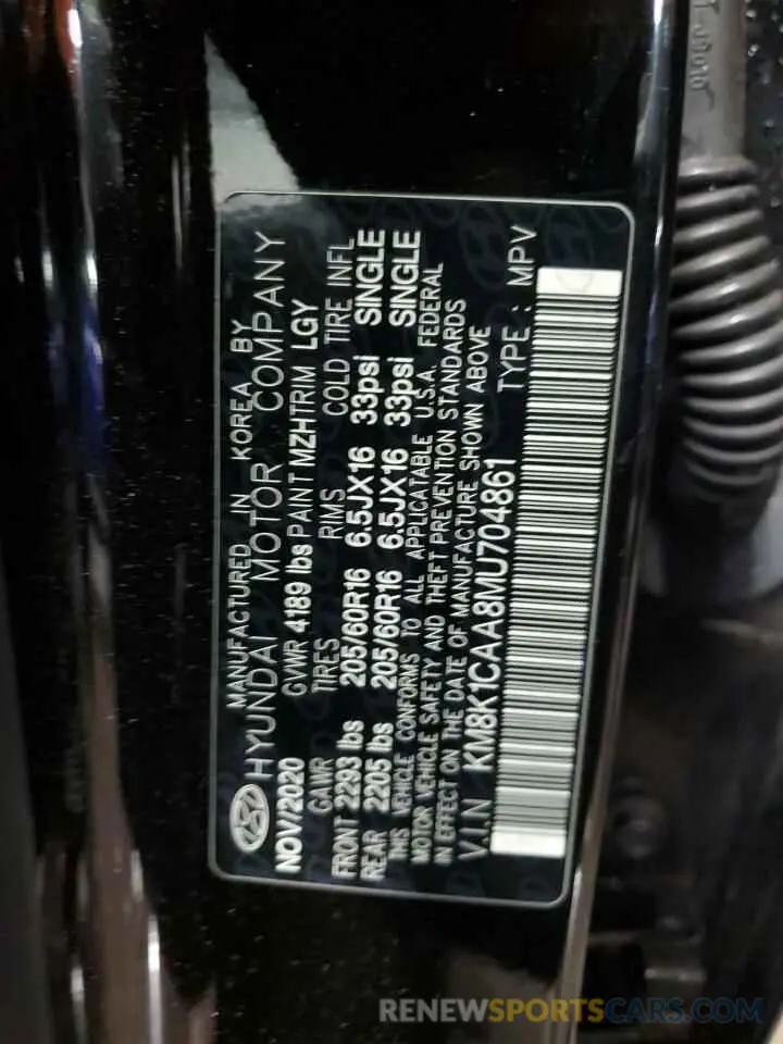 12 Photograph of a damaged car KM8K1CAA8MU704861 HYUNDAI KONA 2021