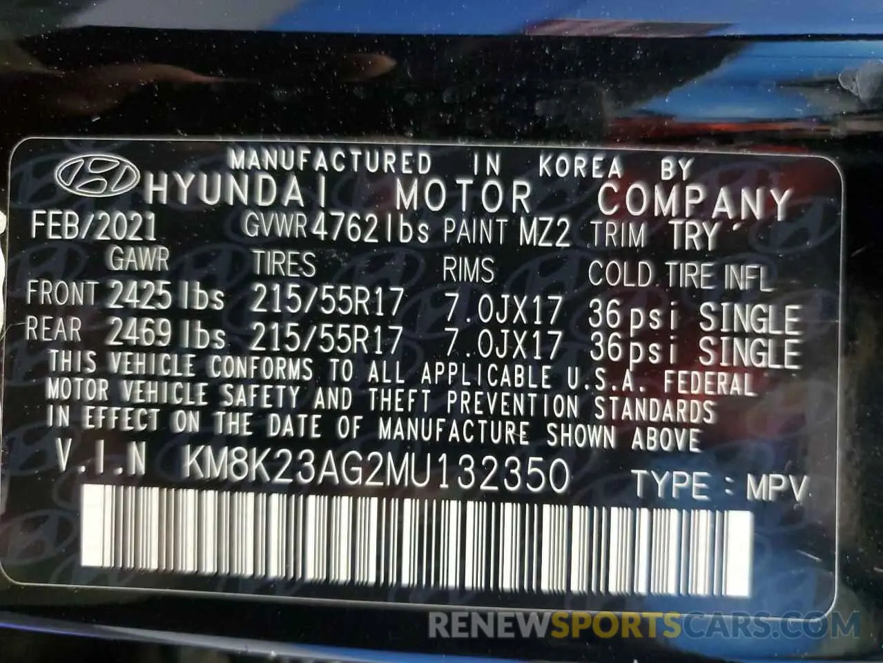 14 Фотография поврежденного автомобиля KM8K23AG2MU132350 HYUNDAI KONA 2021