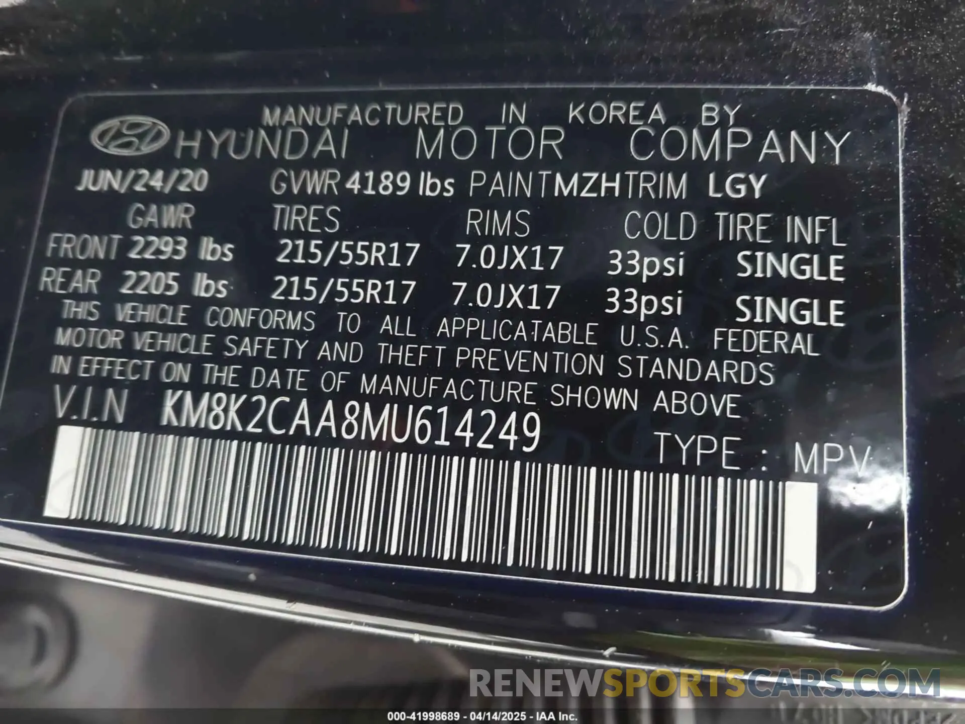 9 Фотография поврежденного автомобиля KM8K2CAA8MU614249 HYUNDAI KONA 2021