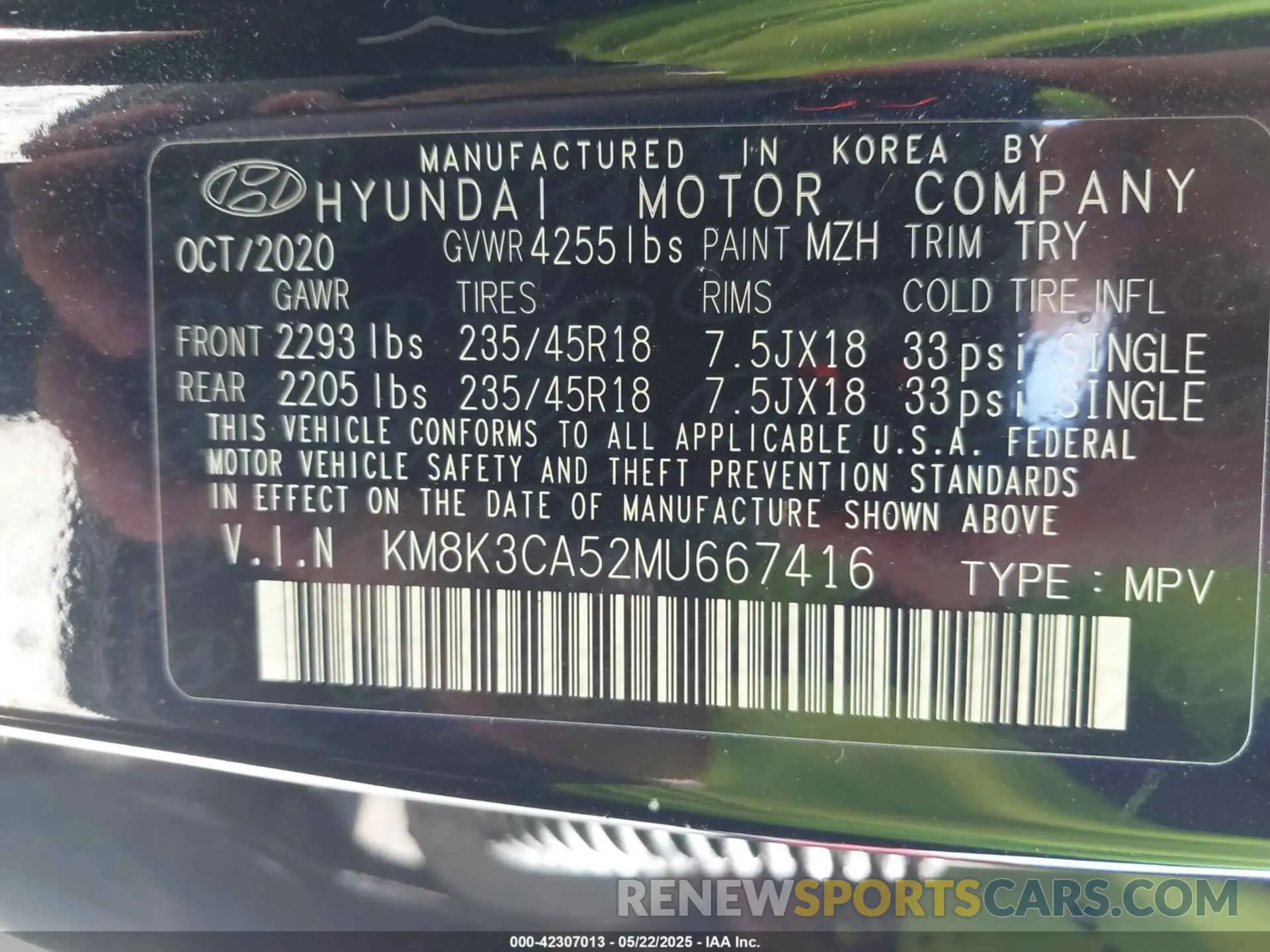 9 Фотография поврежденного автомобиля KM8K3CA52MU667416 HYUNDAI KONA 2021