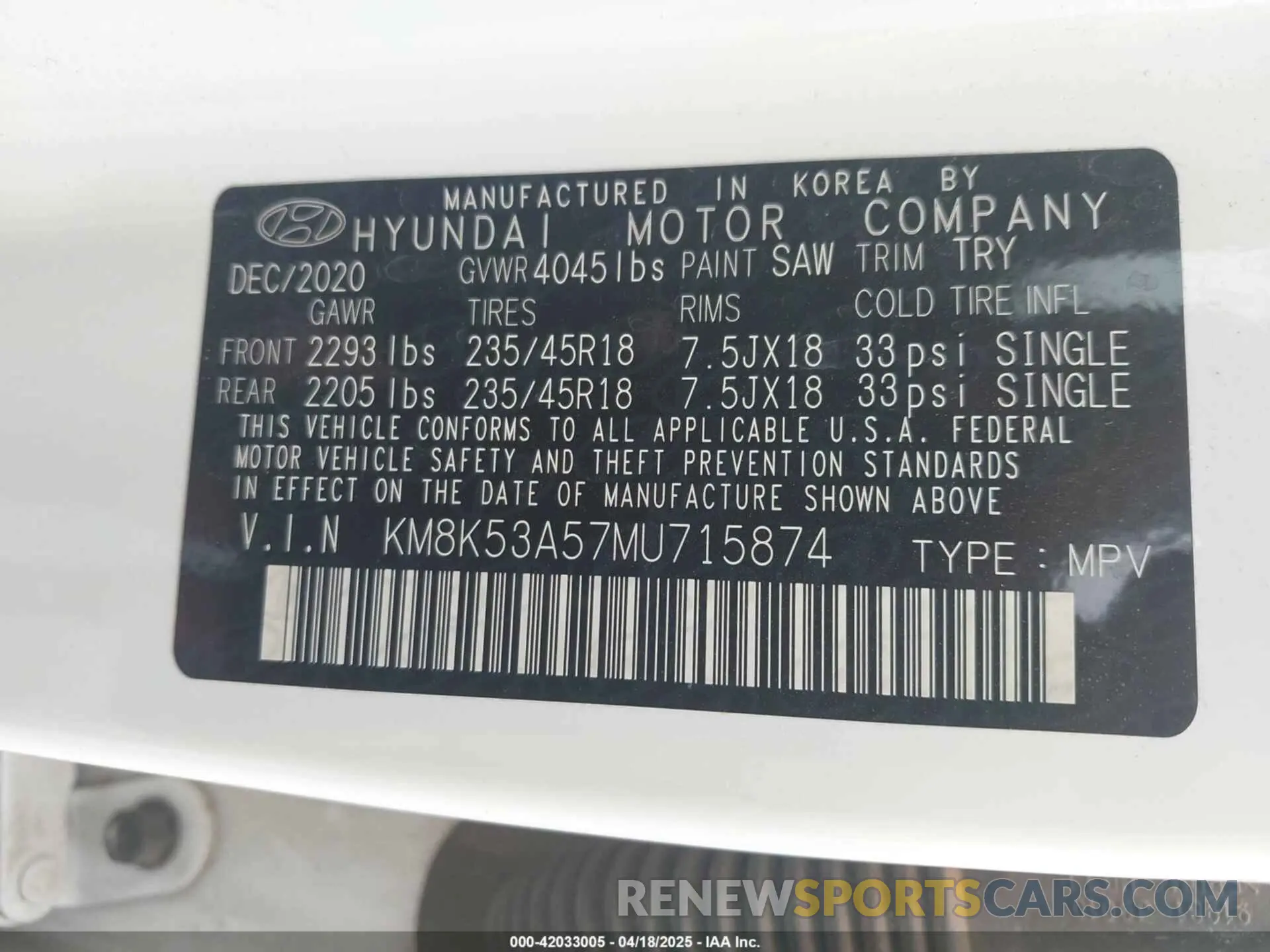 9 Photograph of a damaged car KM8K53A57MU715874 HYUNDAI KONA 2021
