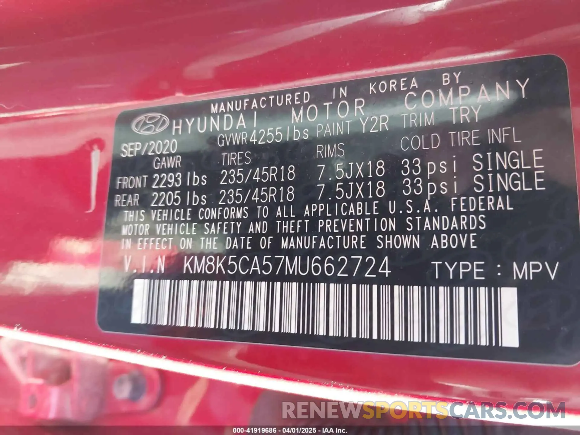 9 Фотография поврежденного автомобиля KM8K5CA57MU662724 HYUNDAI KONA 2021