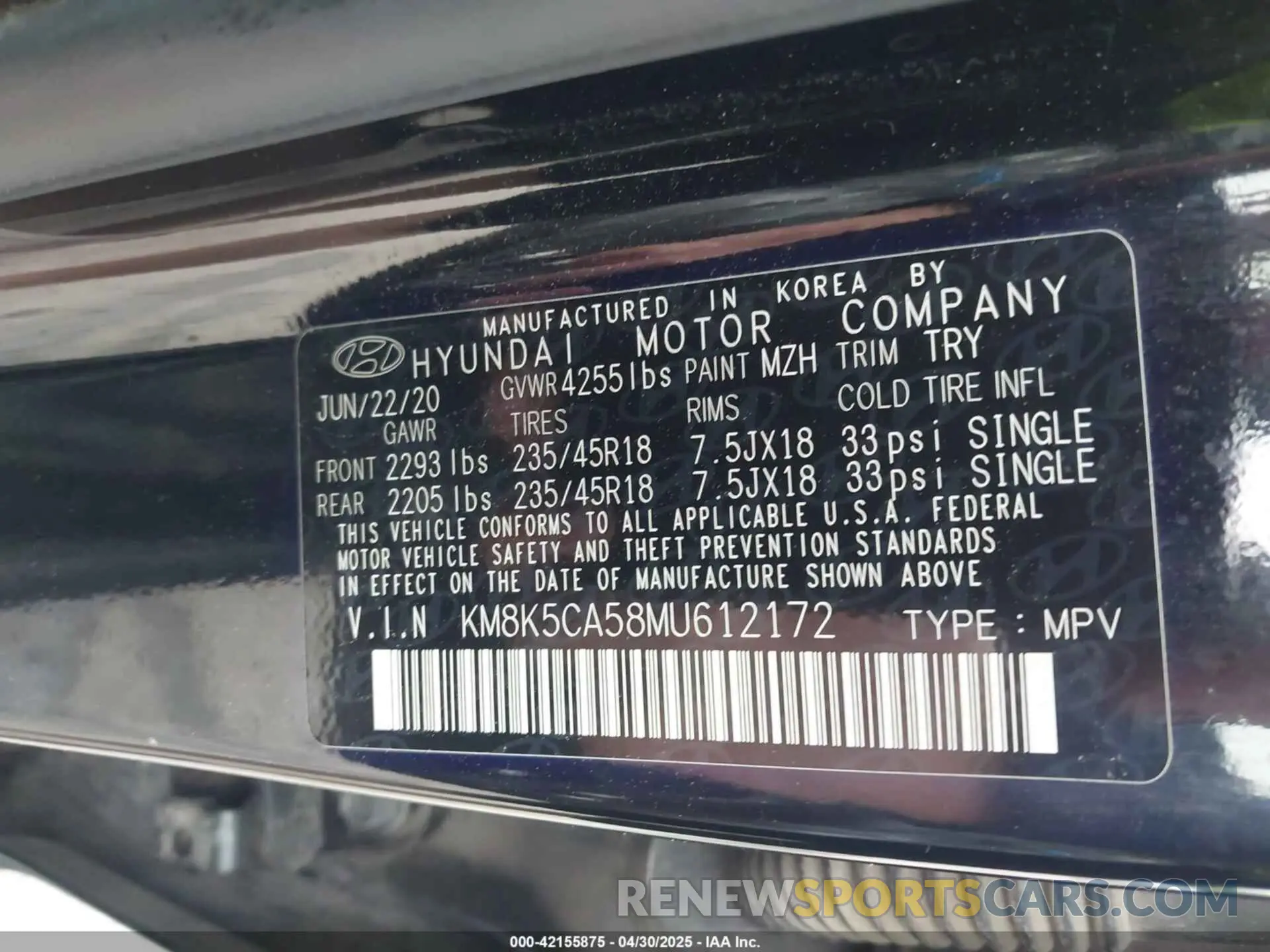 9 Photograph of a damaged car KM8K5CA58MU612172 HYUNDAI KONA 2021