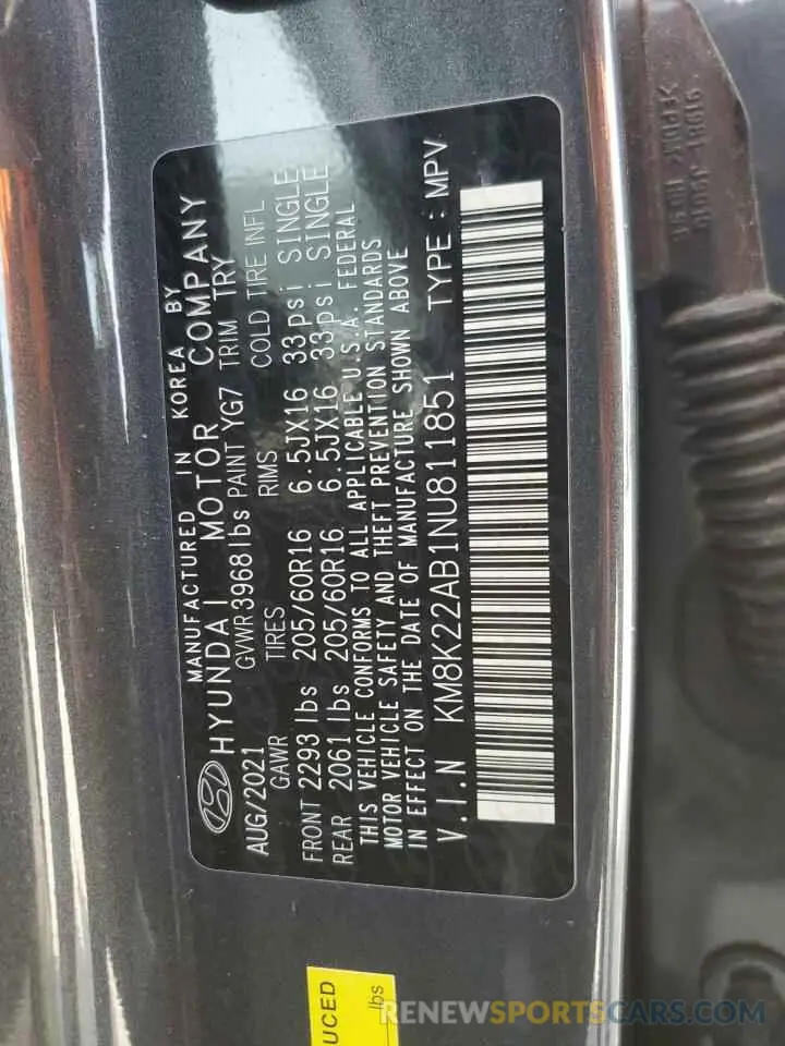 13 Photograph of a damaged car KM8K22AB1NU811851 HYUNDAI KONA 2022