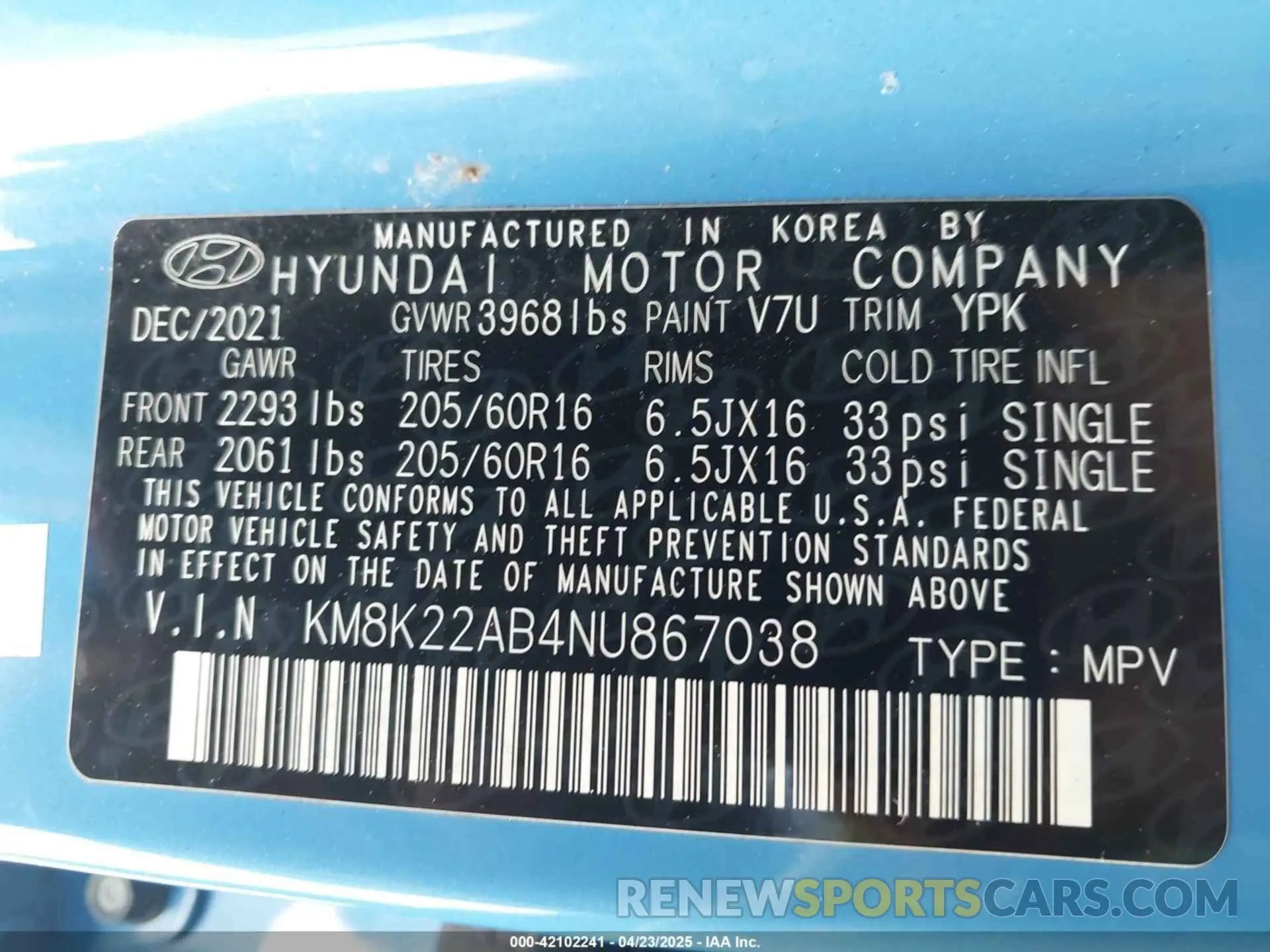 9 Photograph of a damaged car KM8K22AB4NU867038 HYUNDAI KONA 2022