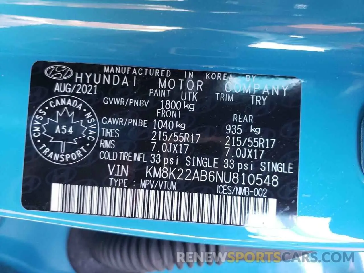 14 Photograph of a damaged car KM8K22AB6NU810548 HYUNDAI KONA 2022