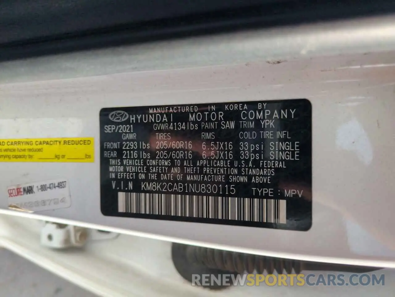 14 Photograph of a damaged car KM8K2CAB1NU830115 HYUNDAI KONA 2022