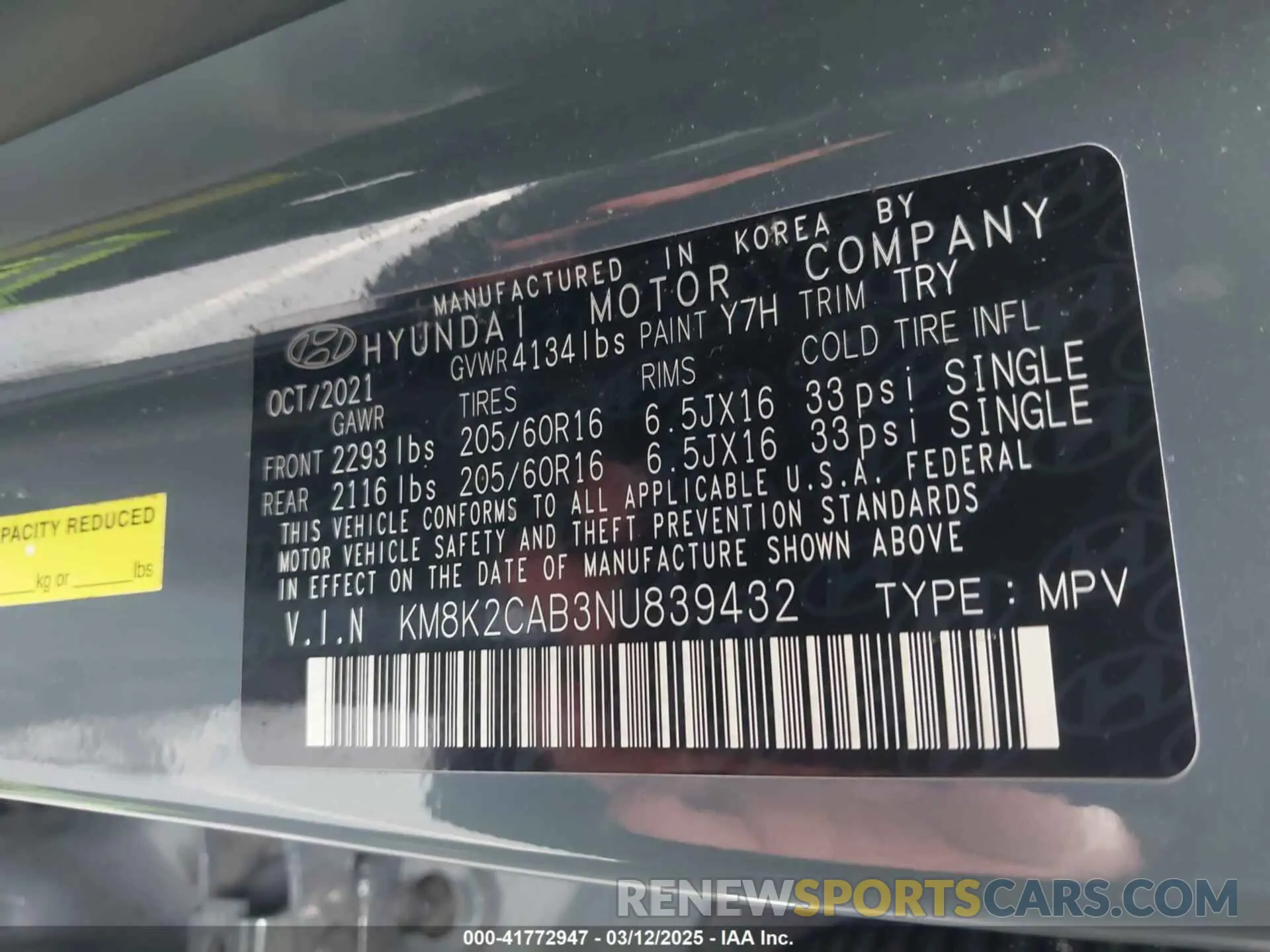 9 Фотография поврежденного автомобиля KM8K2CAB3NU839432 HYUNDAI KONA 2022