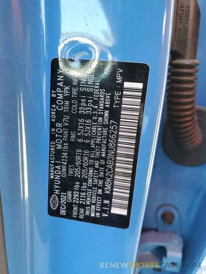 13 Photograph of a damaged car KM8K2CAB3NU866257 HYUNDAI KONA 2022