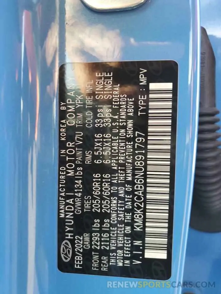 13 Photograph of a damaged car KM8K2CAB6NU891797 HYUNDAI KONA 2022