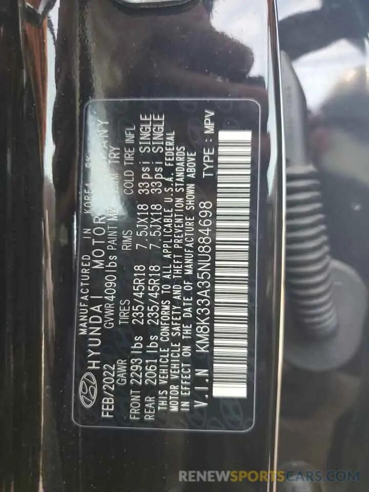 12 Photograph of a damaged car KM8K33A35NU884698 HYUNDAI KONA 2022