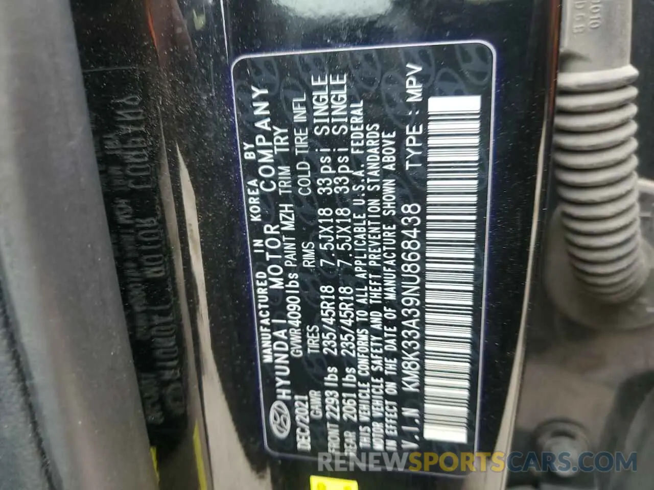 14 Photograph of a damaged car KM8K33A39NU868438 HYUNDAI KONA 2022