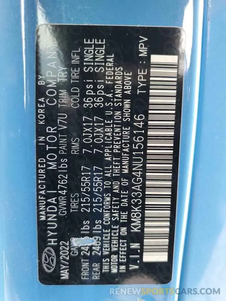 13 Photograph of a damaged car KM8K33AG4NU156146 HYUNDAI KONA 2022