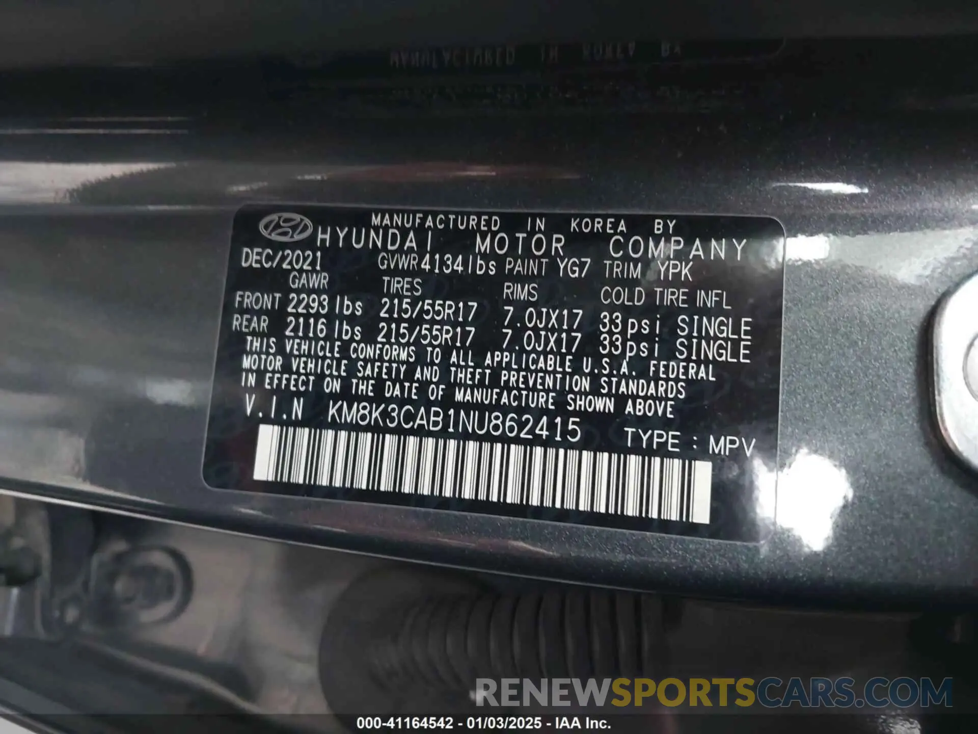 9 Фотография поврежденного автомобиля KM8K3CAB1NU862415 HYUNDAI KONA 2022