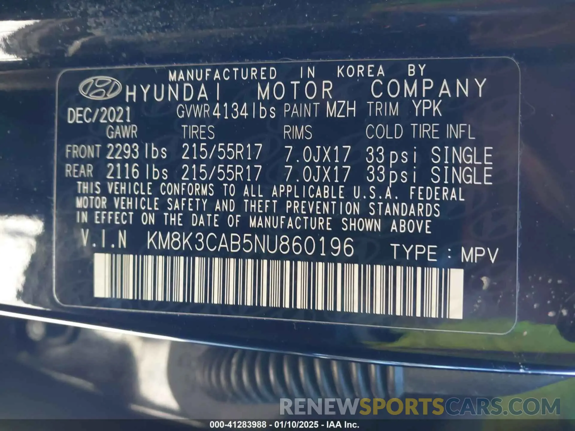 9 Фотография поврежденного автомобиля KM8K3CAB5NU860196 HYUNDAI KONA 2022