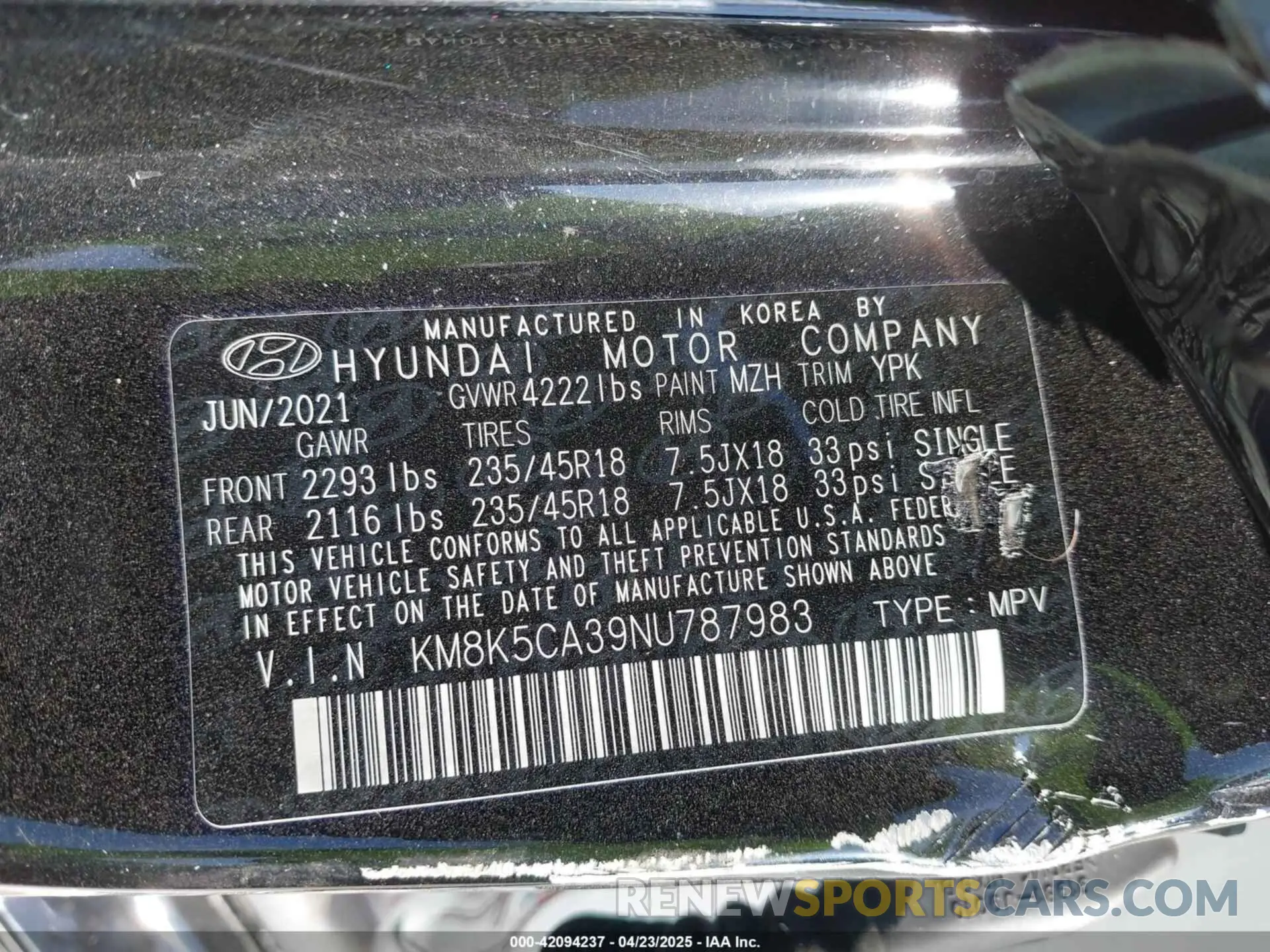 9 Photograph of a damaged car KM8K5CA39NU787983 HYUNDAI KONA 2022