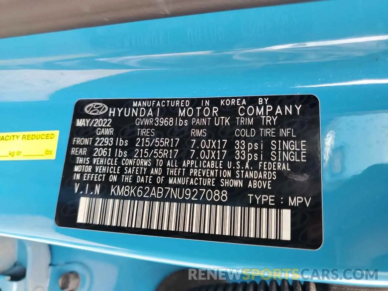13 Photograph of a damaged car KM8K62AB7NU927088 HYUNDAI KONA 2022