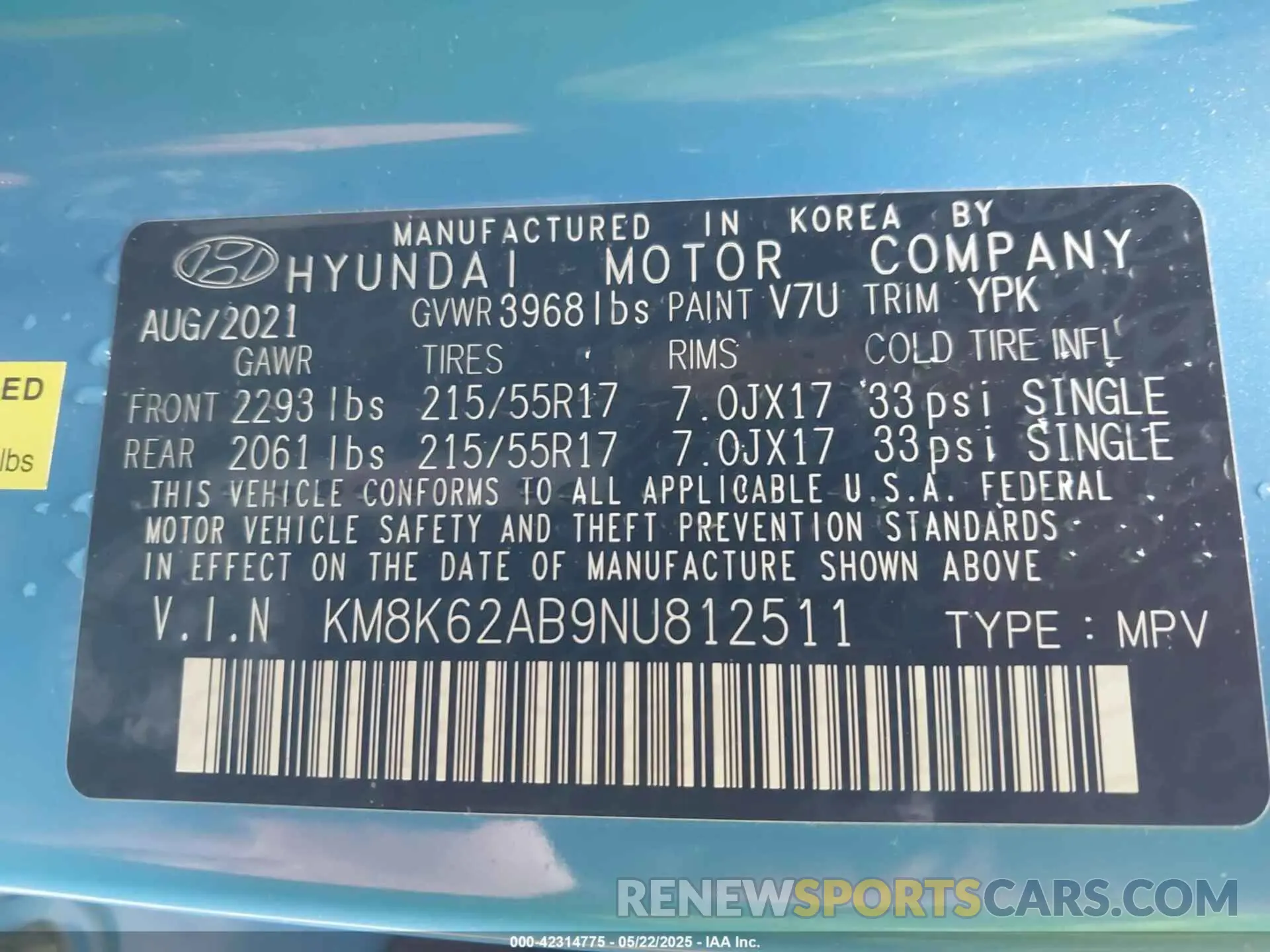 9 Photograph of a damaged car KM8K62AB9NU812511 HYUNDAI KONA 2022