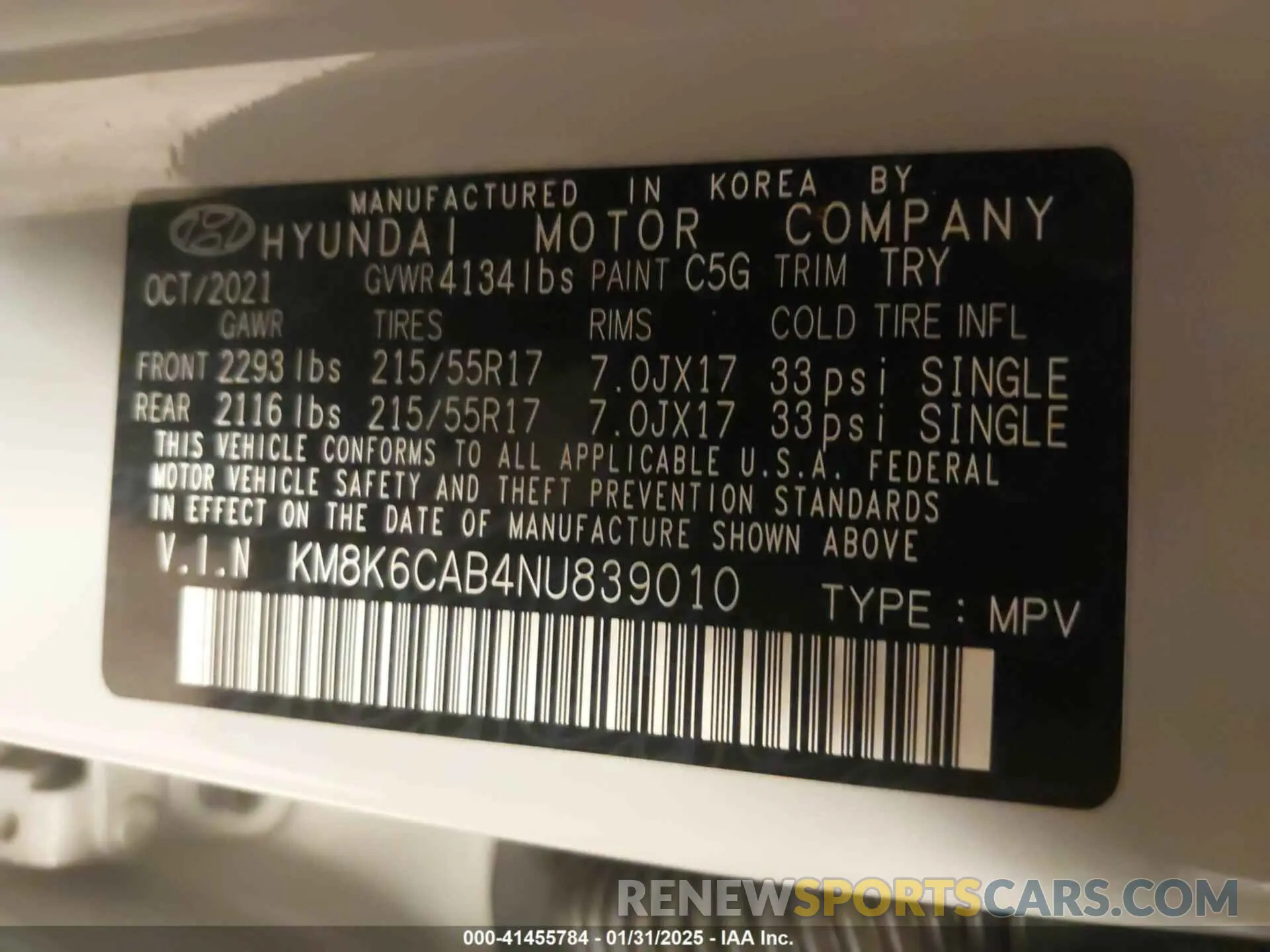 9 Фотография поврежденного автомобиля KM8K6CAB4NU839010 HYUNDAI KONA 2022