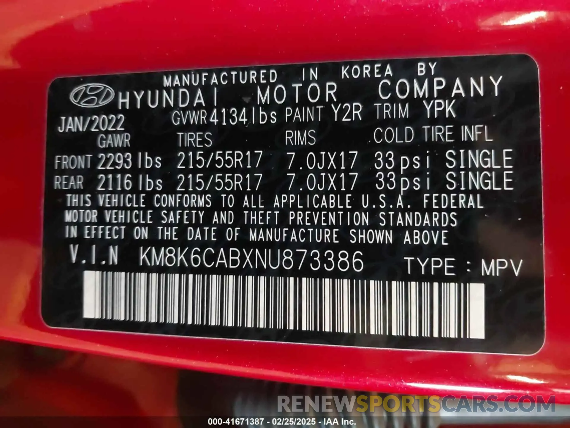 9 Photograph of a damaged car KM8K6CABXNU873386 HYUNDAI KONA 2022