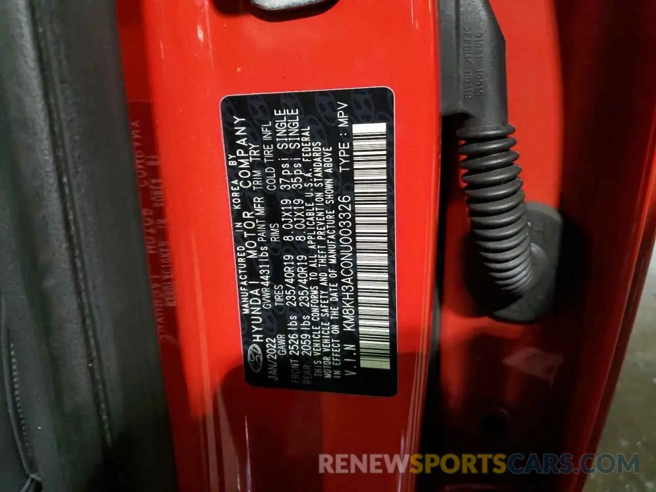 13 Photograph of a damaged car KM8KH3AC0NU003326 HYUNDAI KONA 2022