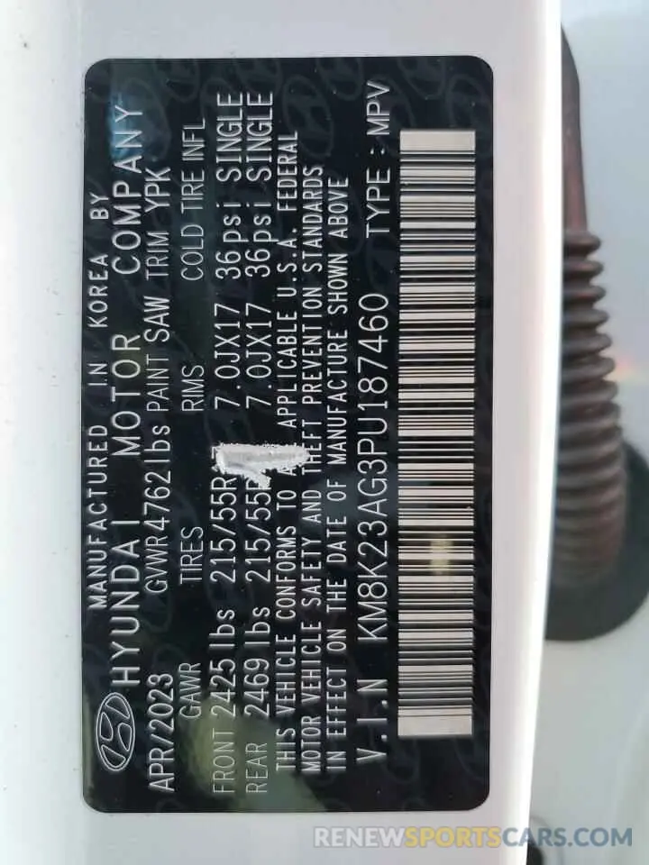 13 Фотография поврежденного автомобиля KM8K23AG3PU187460 HYUNDAI KONA 2023